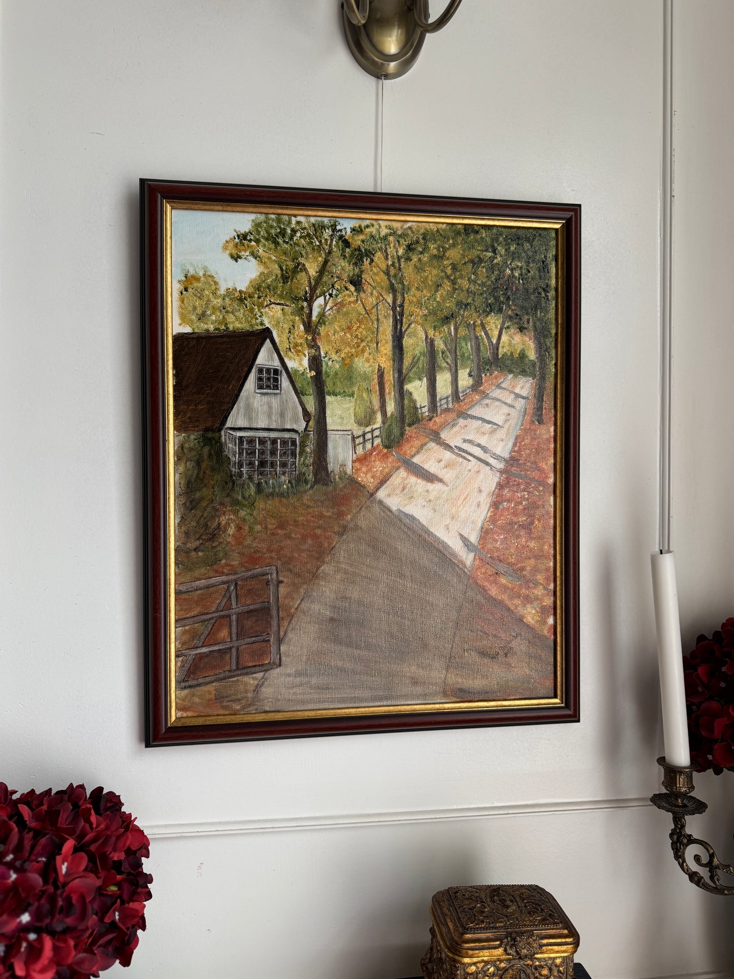 Golden Leaves of the Old Village - Original Oil Painting by N.G. Reynolds