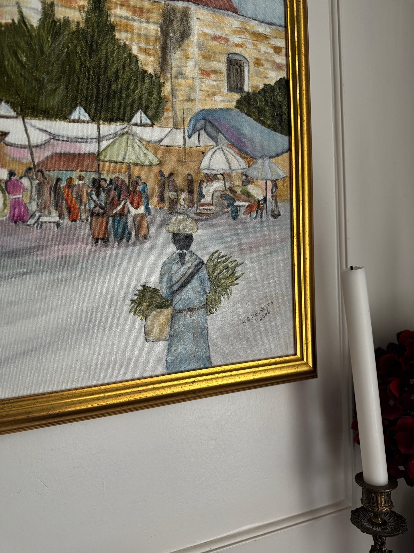Vibrant Moroccan Bazaar - Original Oil Painting by N.G. Reynolds