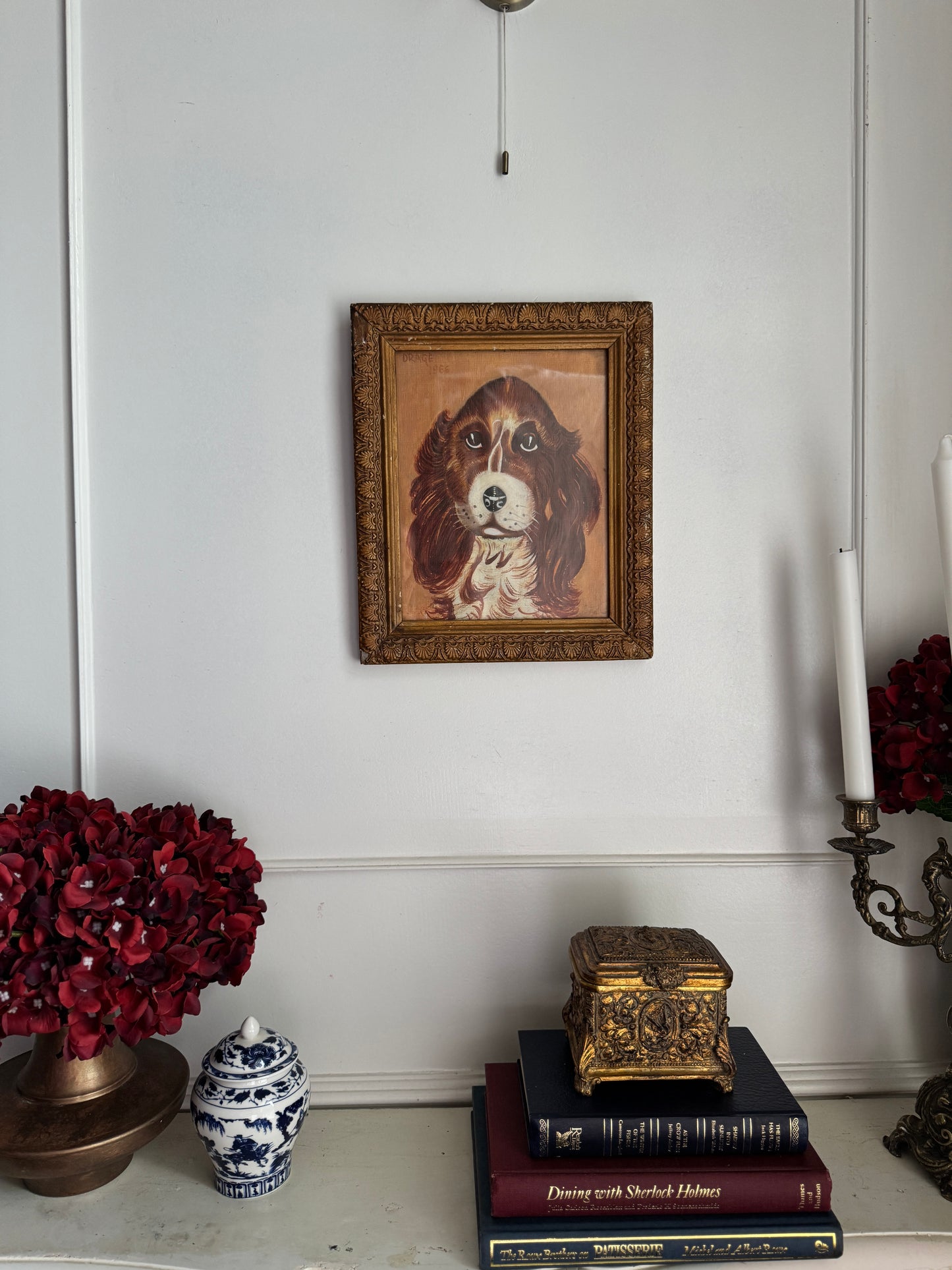 Vintage Signed Loyal Eyes, Vintage Soul Dog Painting in Gilt Frame