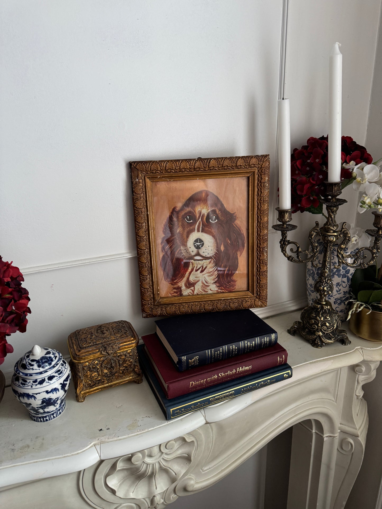 Vintage Signed Loyal Eyes, Vintage Soul Dog Painting in Gilt Frame