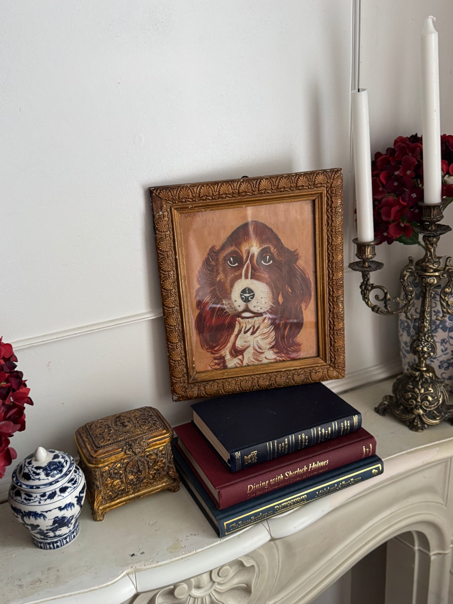 Vintage Signed Loyal Eyes, Vintage Soul Dog Painting in Gilt Frame