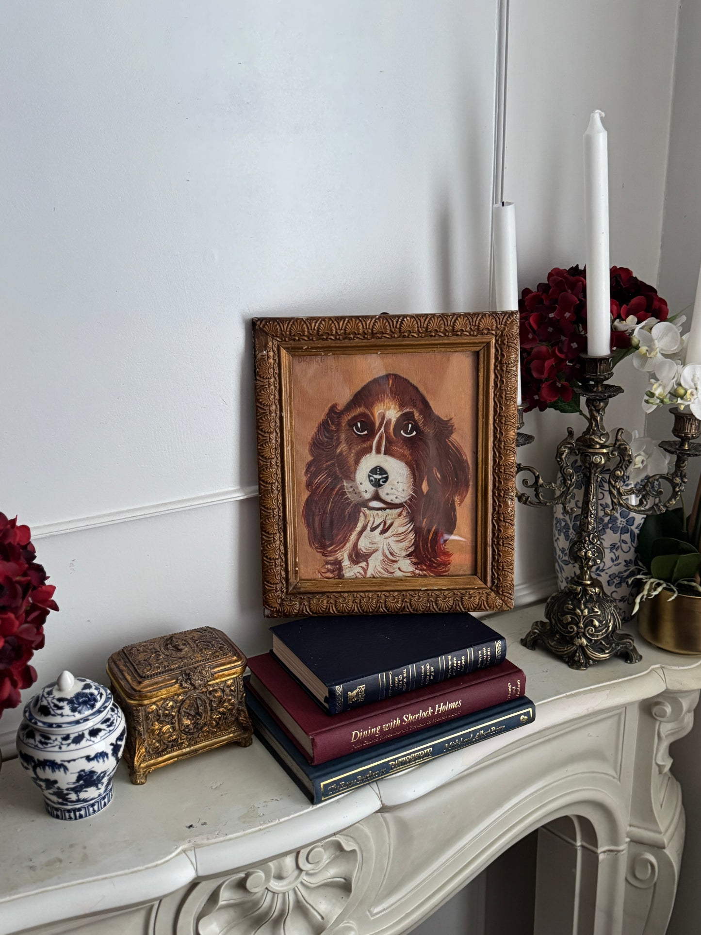 Vintage Signed Loyal Eyes, Vintage Soul Dog Painting in Gilt Frame