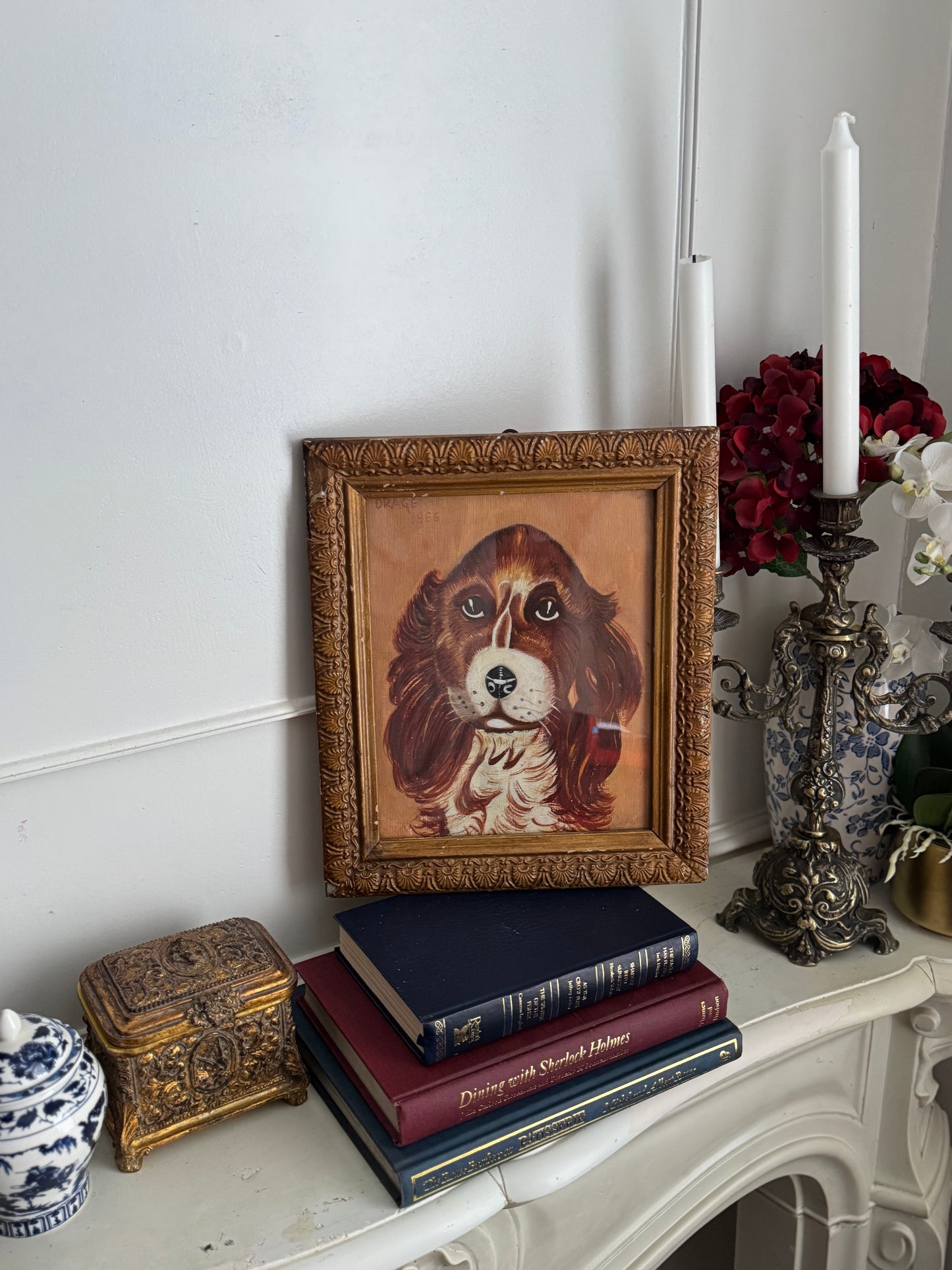 Vintage Signed Loyal Eyes, Vintage Soul Dog Painting in Gilt Frame