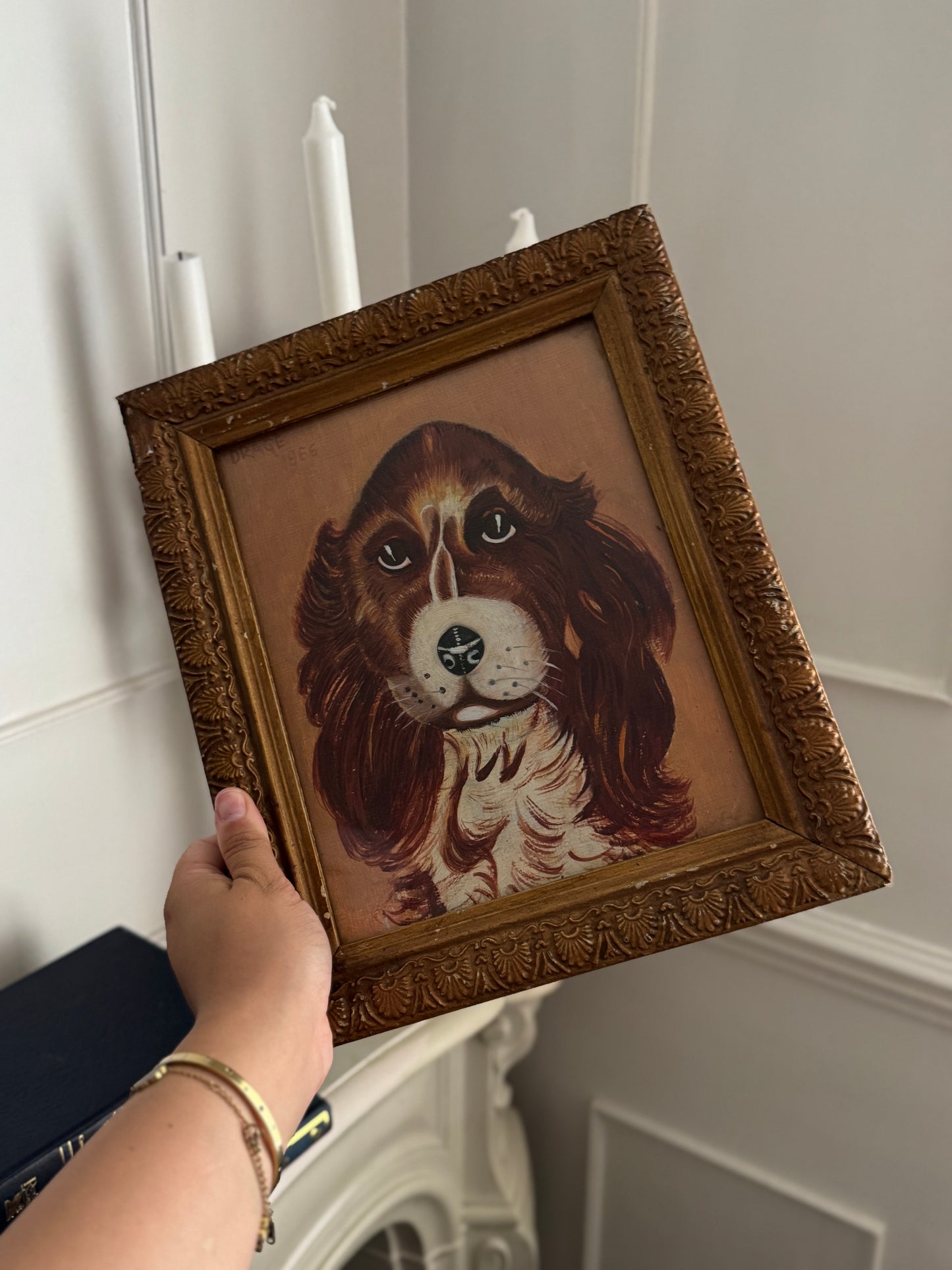 Vintage Signed Loyal Eyes, Vintage Soul Dog Painting in Gilt Frame
