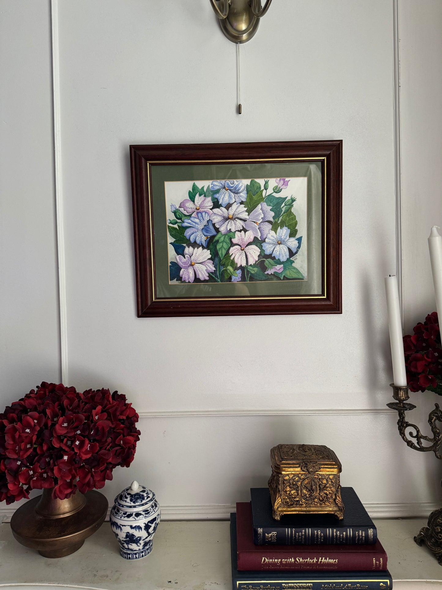 Signed Vintage Watercolour Verdant Petals Painting