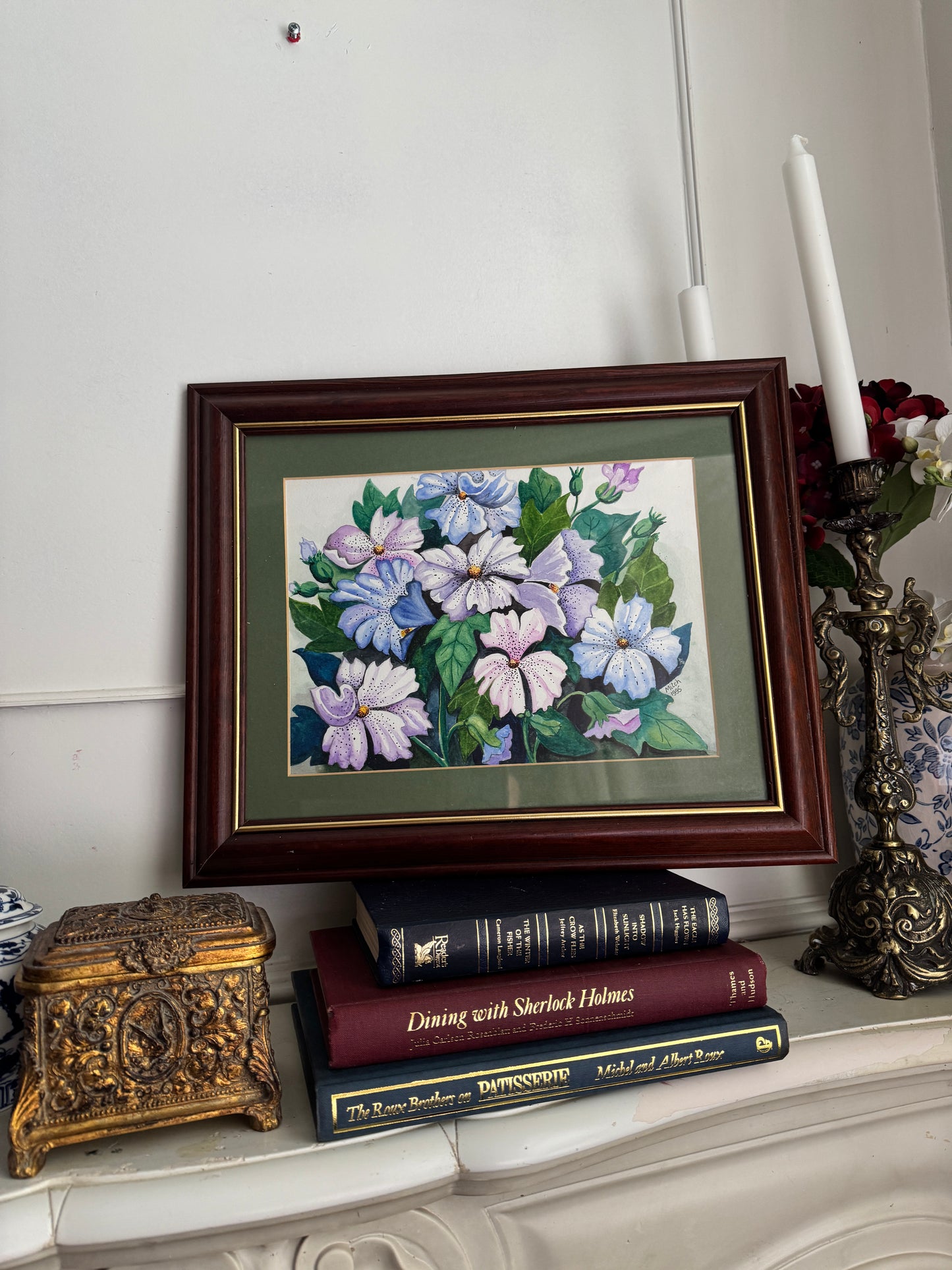 Signed Vintage Watercolour Verdant Petals Painting