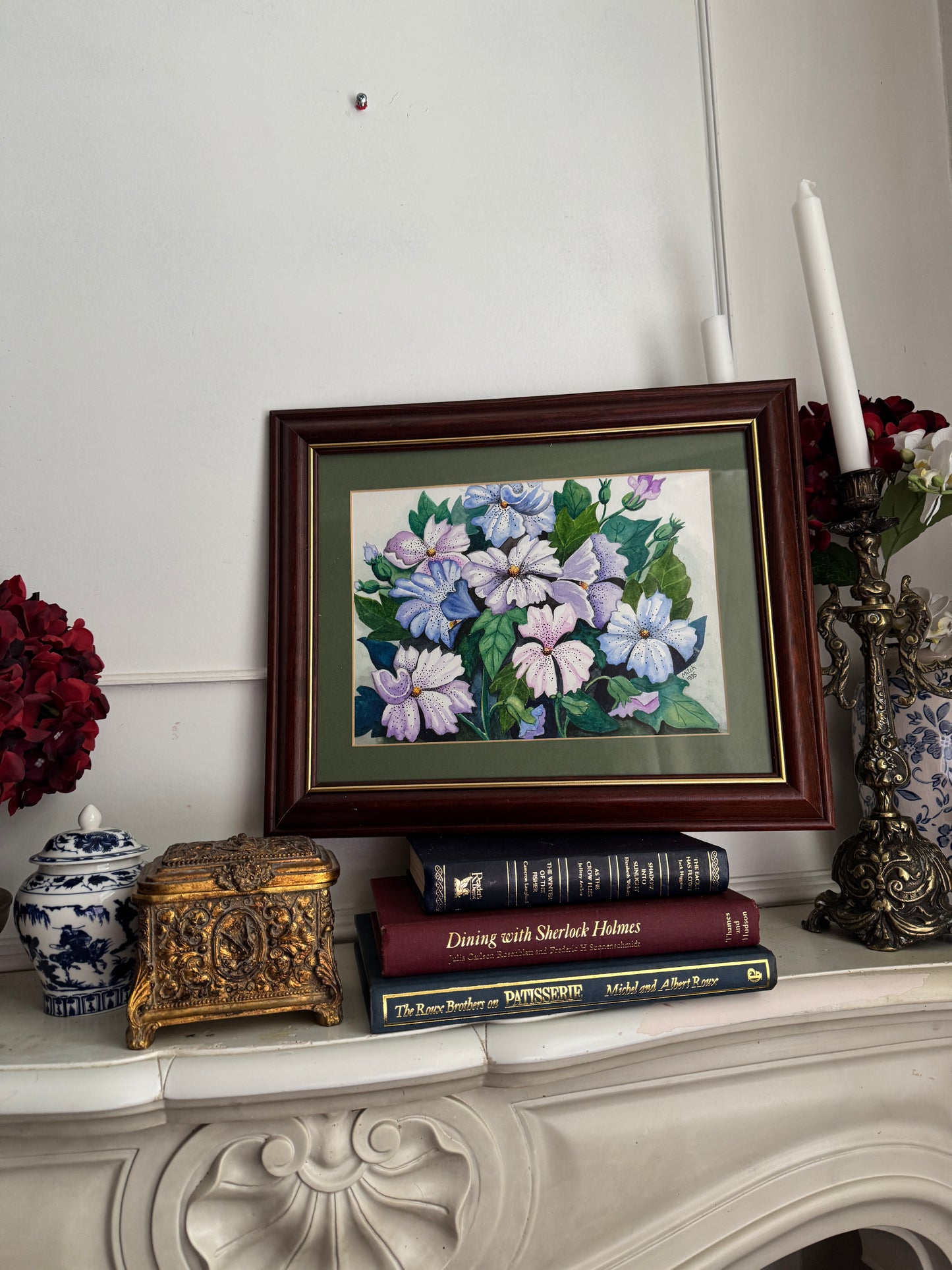 Signed Vintage Watercolour Verdant Petals Painting