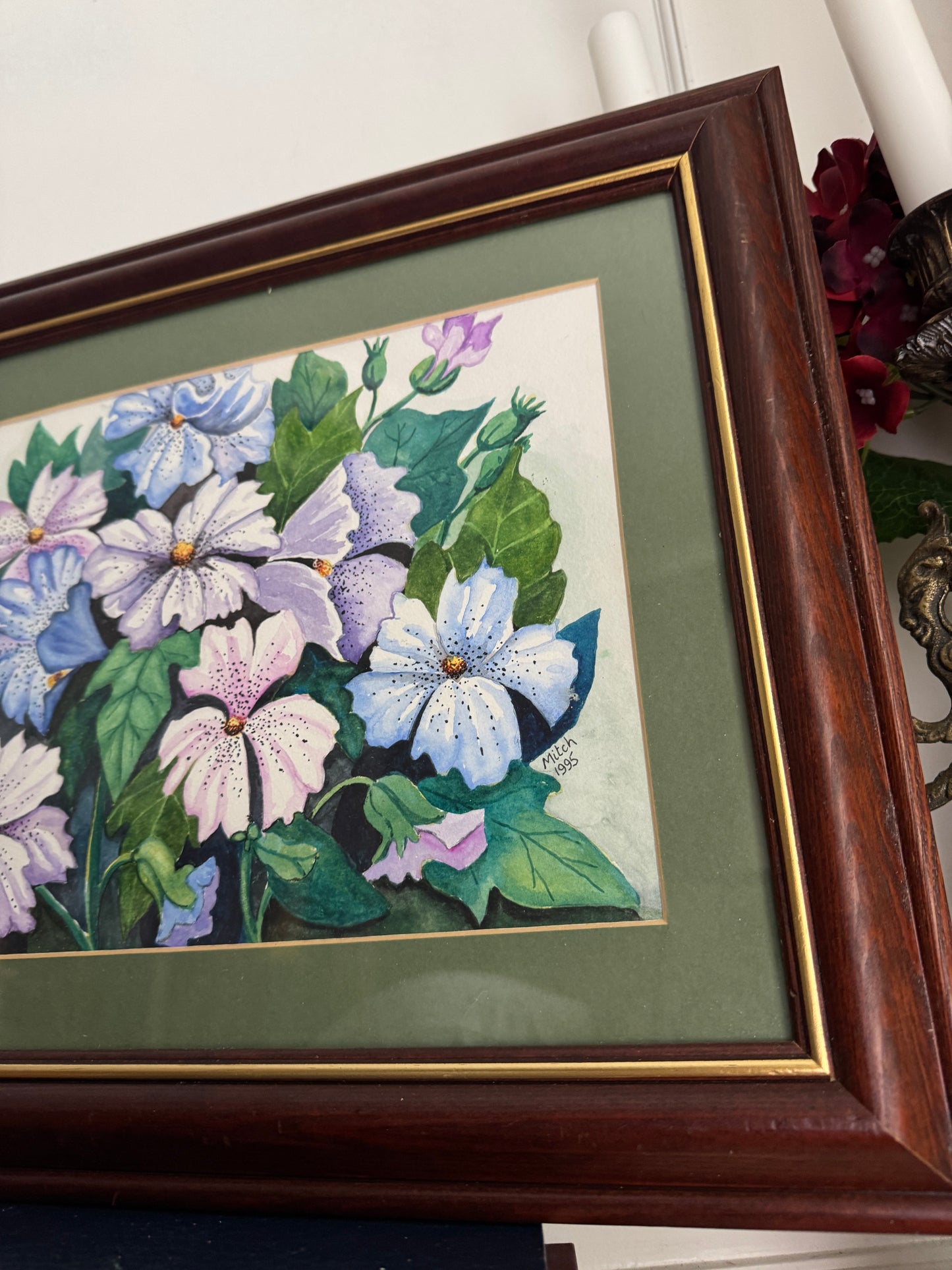 Signed Vintage Watercolour Verdant Petals Painting