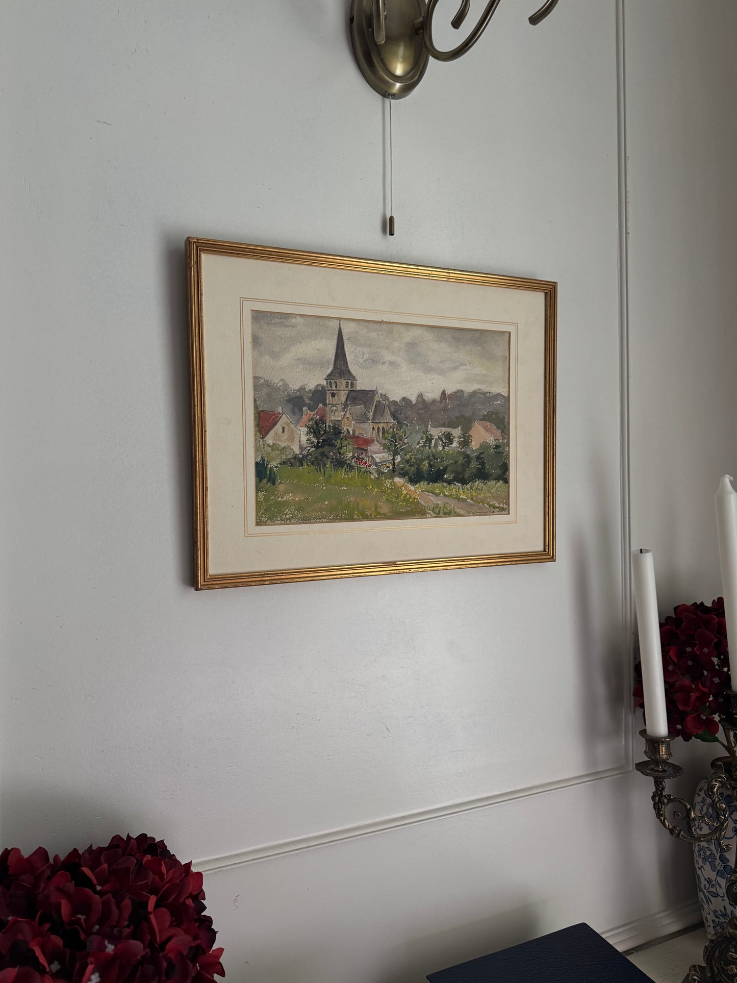Tranquil Parish – Signed Vintage Village Church Watercolour