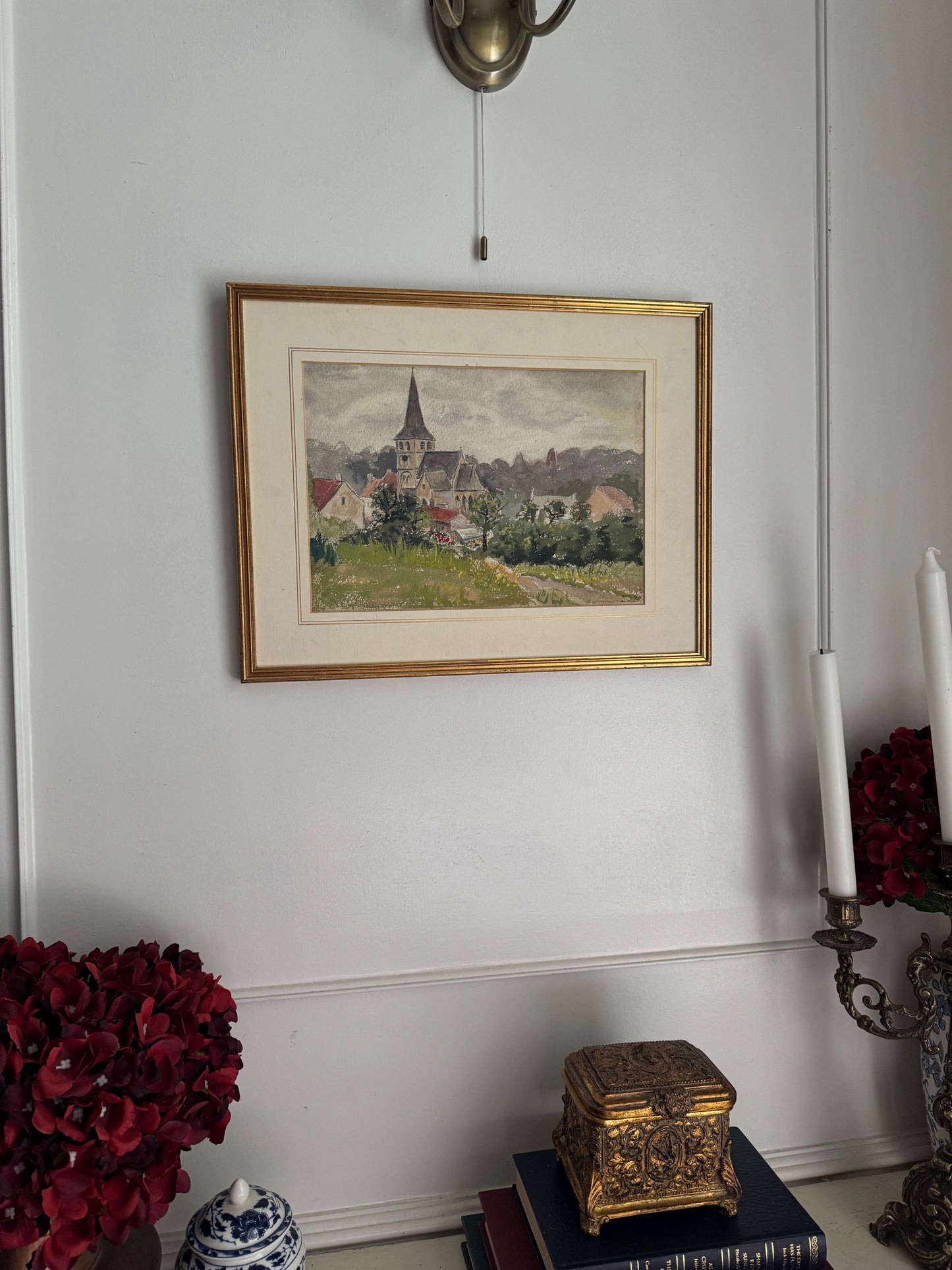 Tranquil Parish – Signed Vintage Village Church Watercolour
