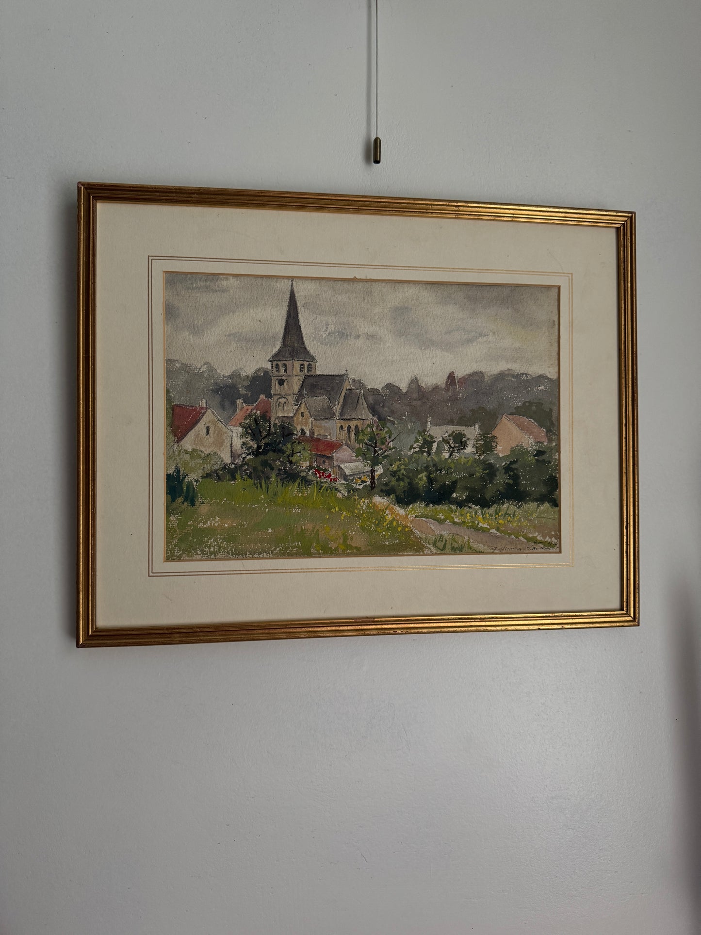 Tranquil Parish – Signed Vintage Village Church Watercolour