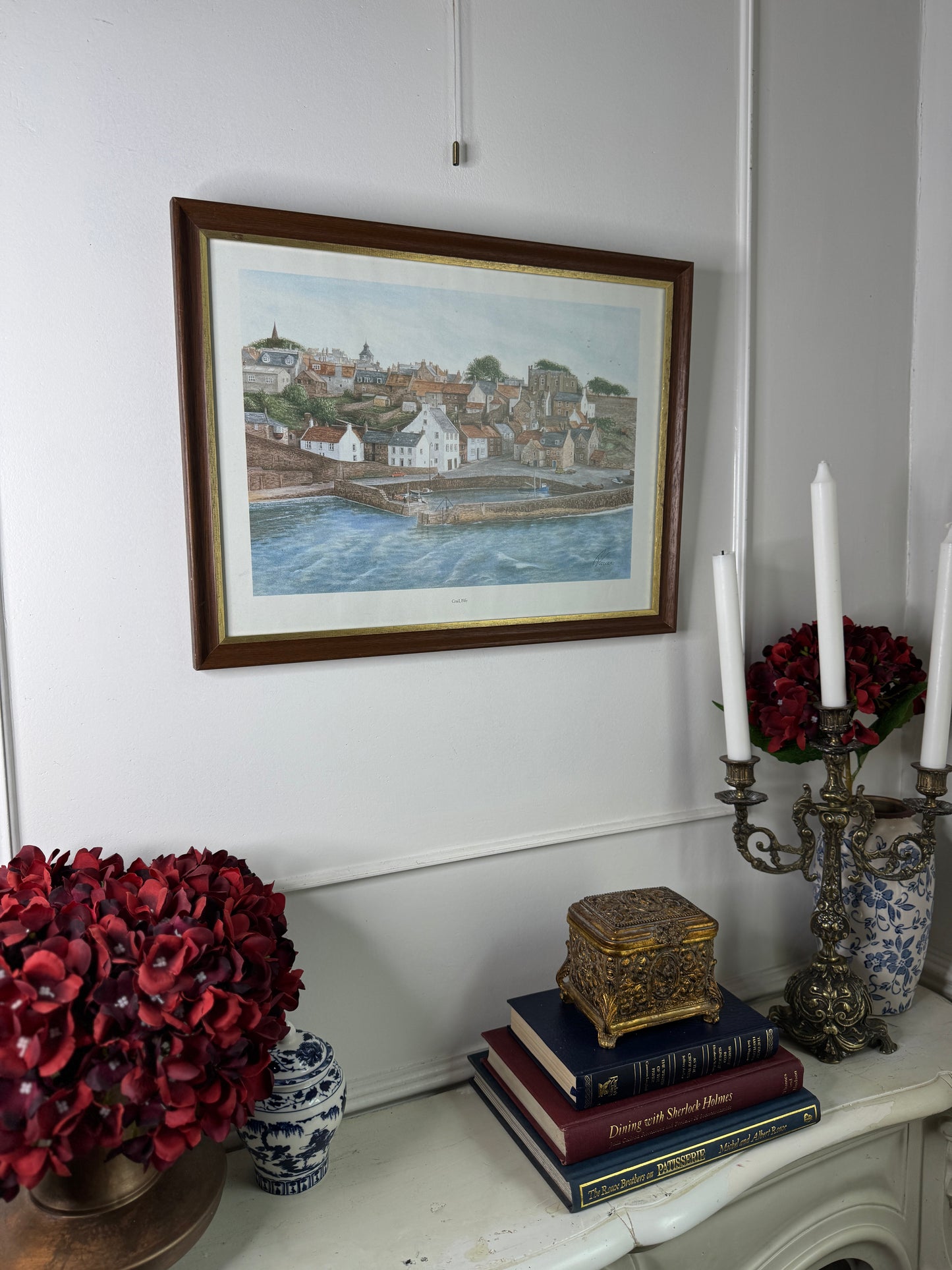 Vintage Print of Crail, Fife in Wooden Frame with Gold Trim
