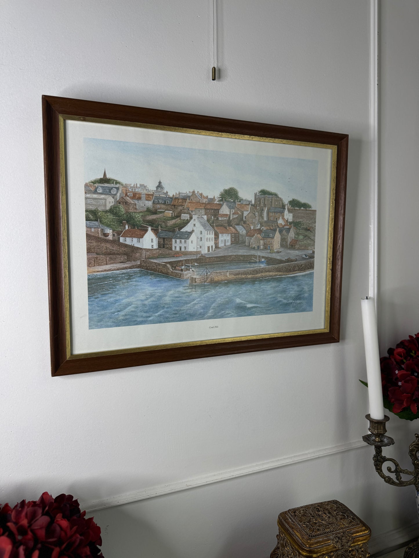 Vintage Print of Crail, Fife in Wooden Frame with Gold Trim