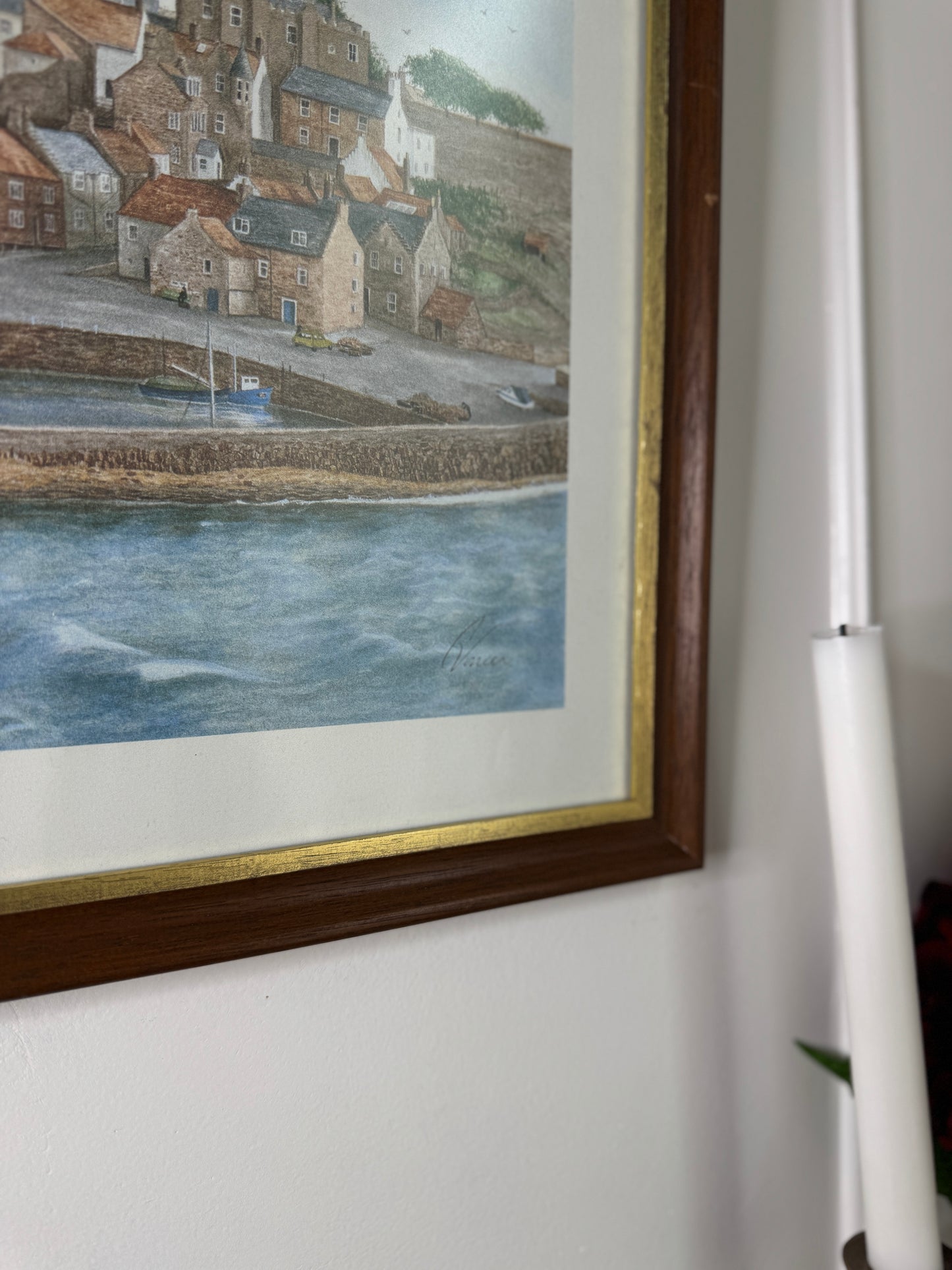 Vintage Print of Crail, Fife in Wooden Frame with Gold Trim