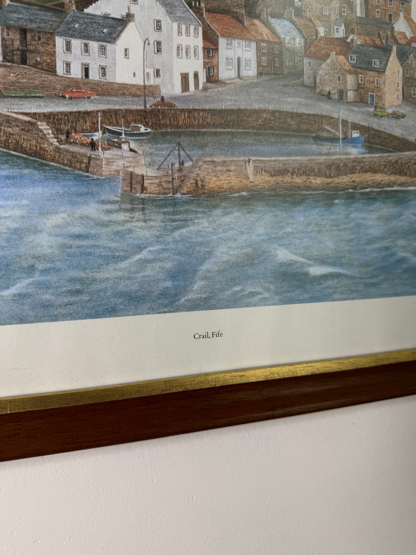 Vintage Print of Crail, Fife in Wooden Frame with Gold Trim