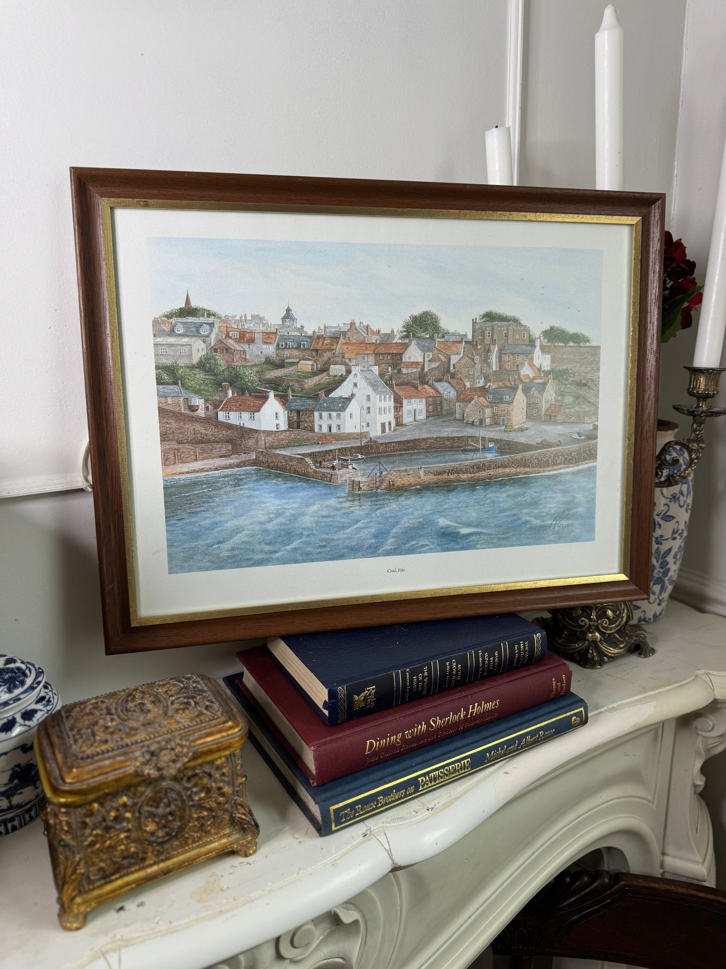 Vintage Print of Crail, Fife in Wooden Frame with Gold Trim