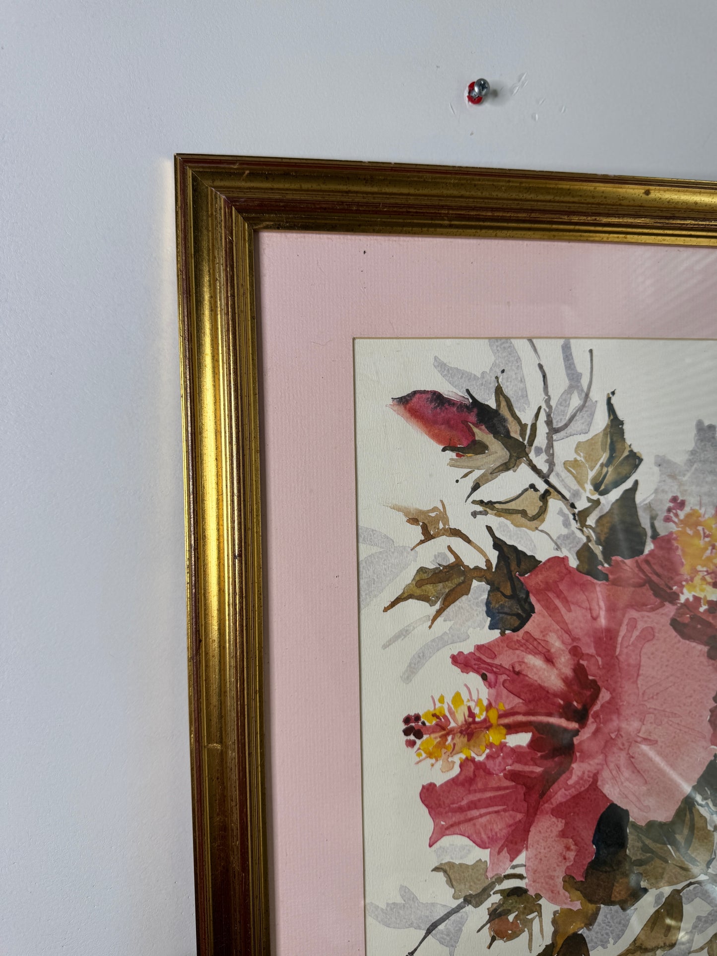 Elegant Petals – Large Vintage Watercolour with Gold Frame