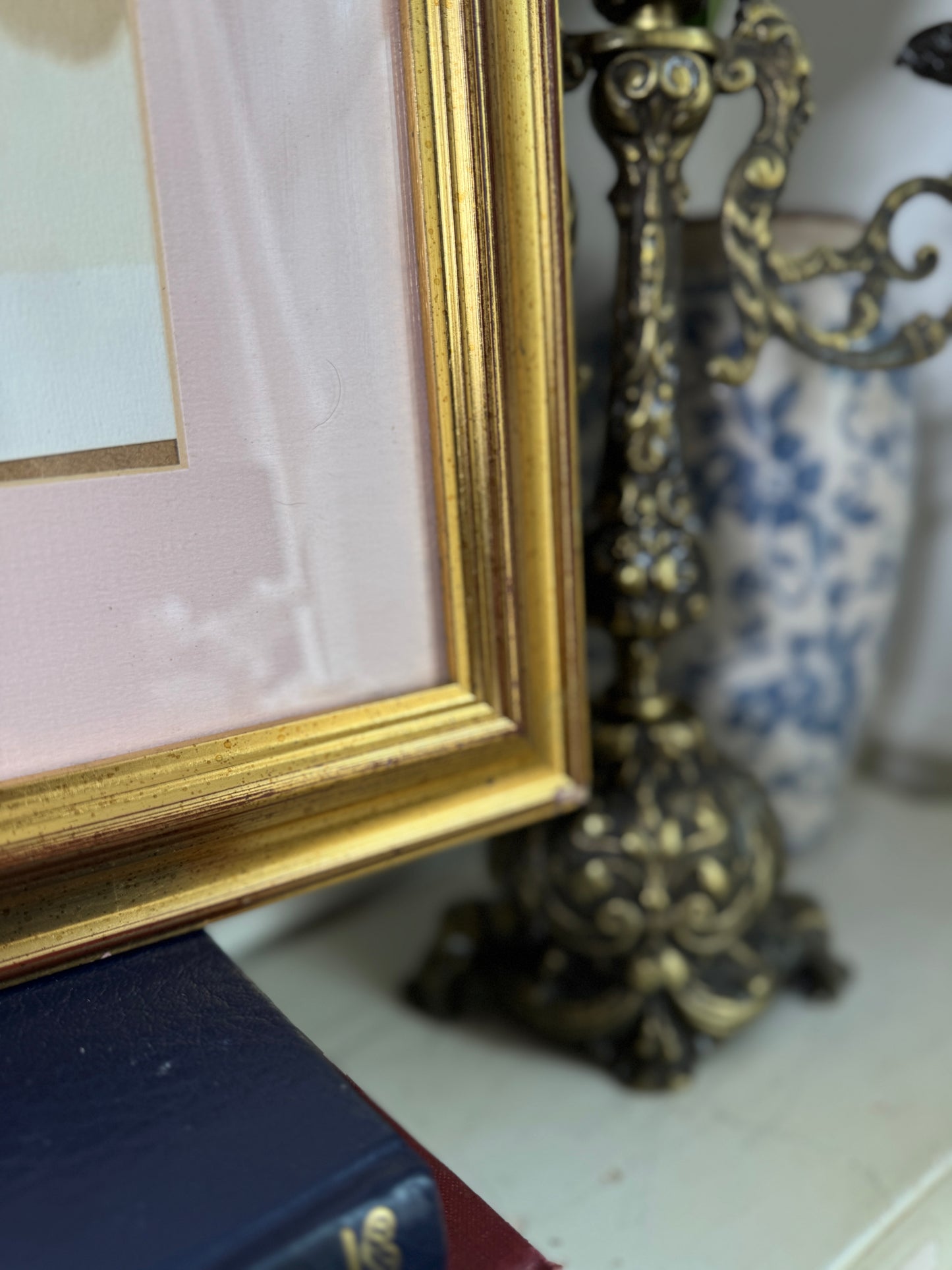 Elegant Petals – Large Vintage Watercolour with Gold Frame