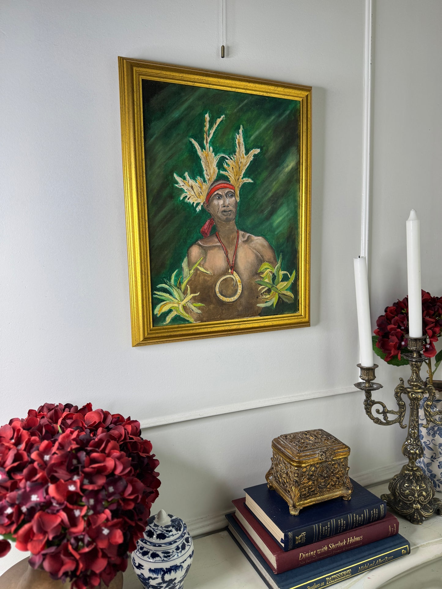 The Painted Warrior – Colourful Tribal Portrait- Original Oil Painting by N.G. Reynolds