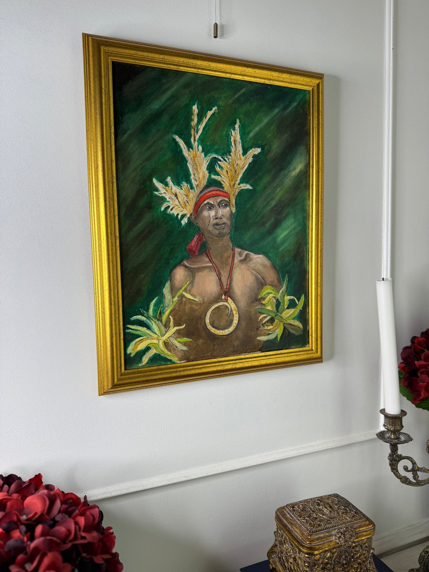 The Painted Warrior – Colourful Tribal Portrait- Original Oil Painting by N.G. Reynolds