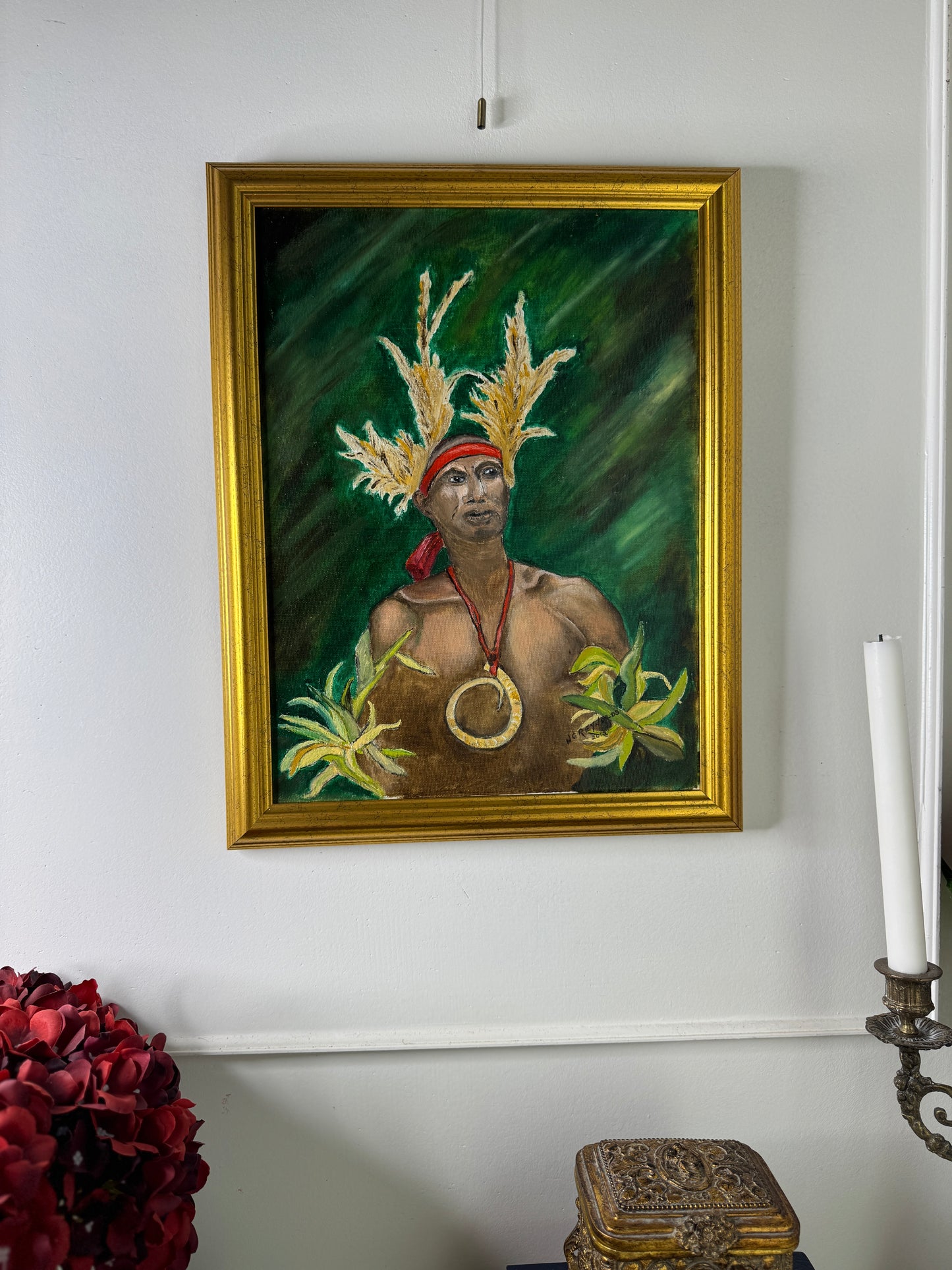 The Painted Warrior – Colourful Tribal Portrait- Original Oil Painting by N.G. Reynolds