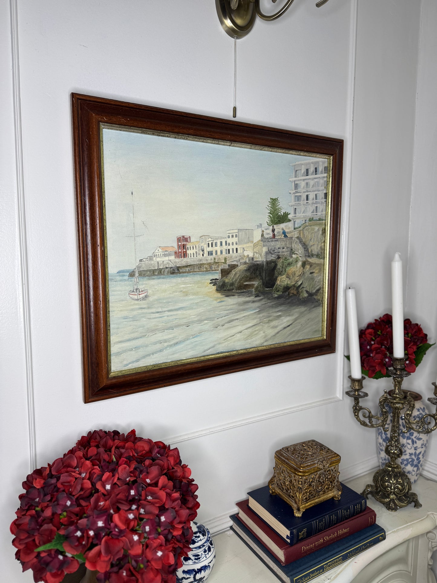 Quiet Anchorage at Tranquil Harbour - Original Oil Painting by N.G. Reynolds