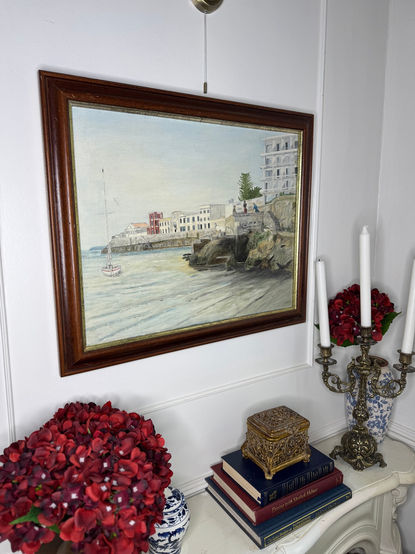 Quiet Anchorage at Tranquil Harbour - Original Oil Painting by N.G. Reynolds