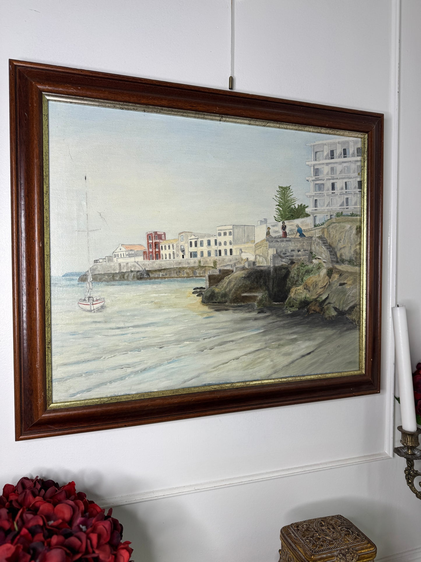 Quiet Anchorage at Tranquil Harbour - Original Oil Painting by N.G. Reynolds