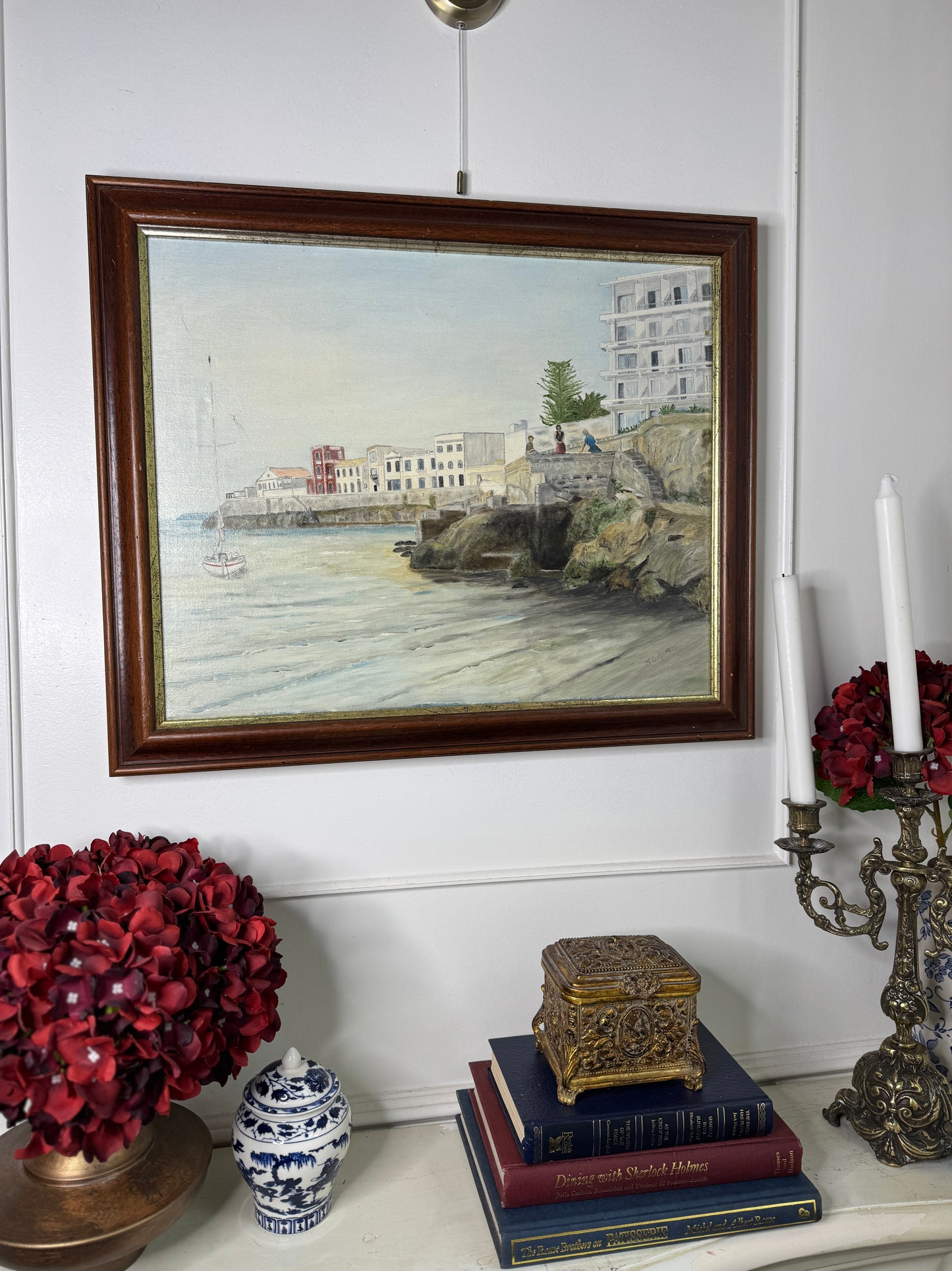Quiet Anchorage at Tranquil Harbour - Original Oil Painting by N.G. Reynolds