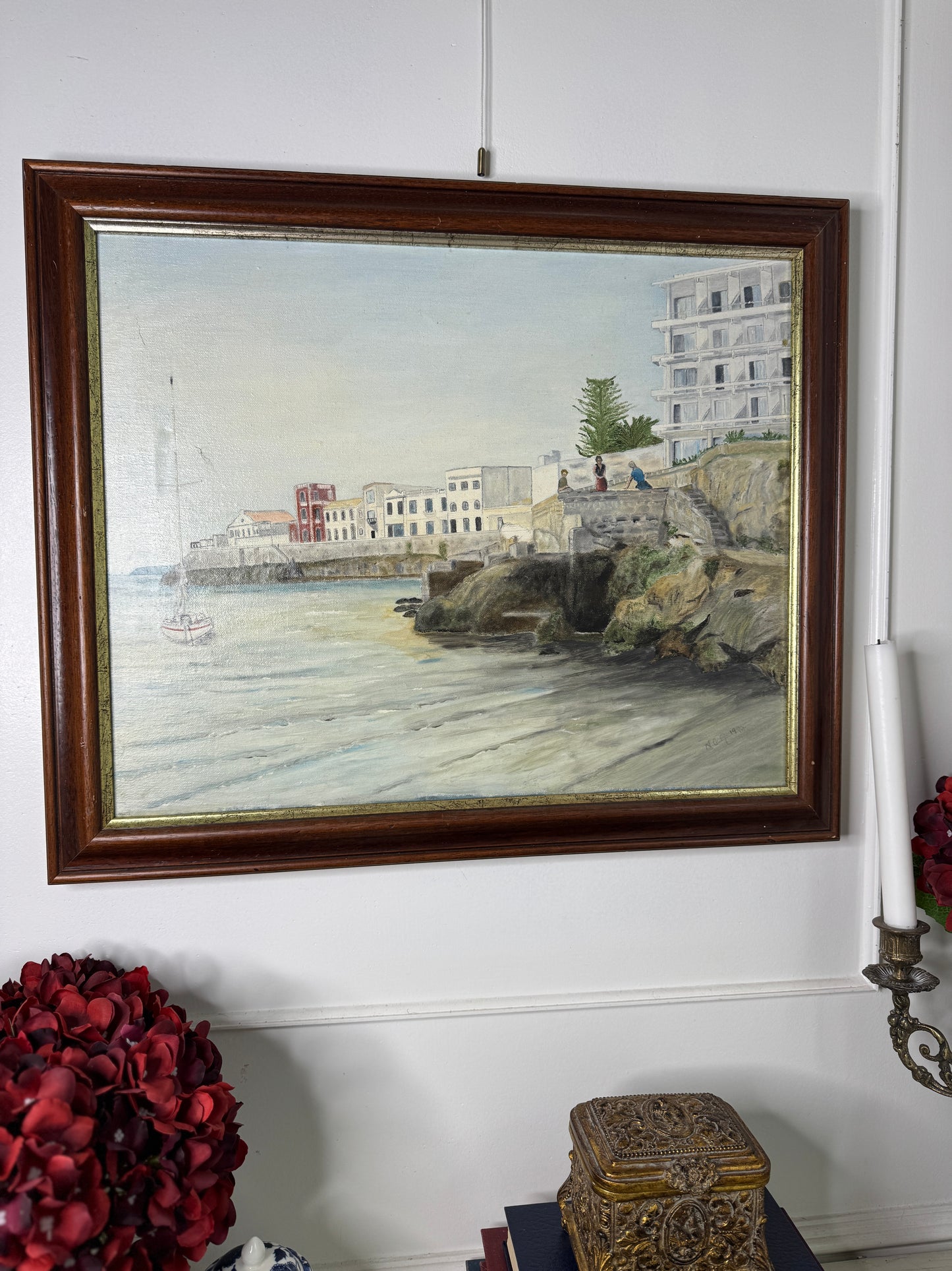 Quiet Anchorage at Tranquil Harbour - Original Oil Painting by N.G. Reynolds