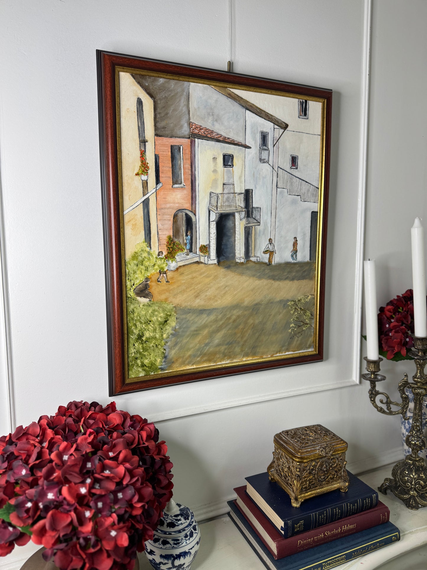 The Heart of an Italian Village - Original Oil Painting by N.G. Reynolds