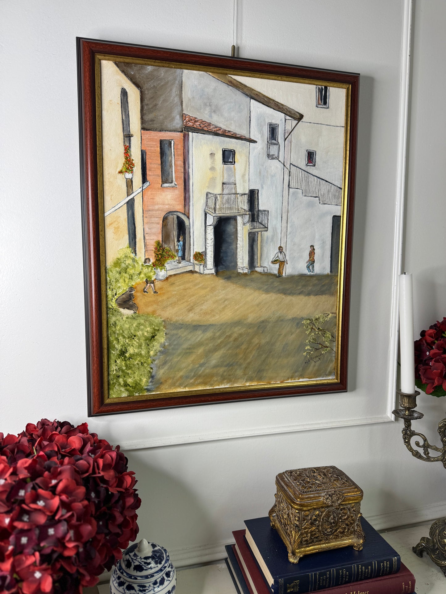 The Heart of an Italian Village - Original Oil Painting by N.G. Reynolds