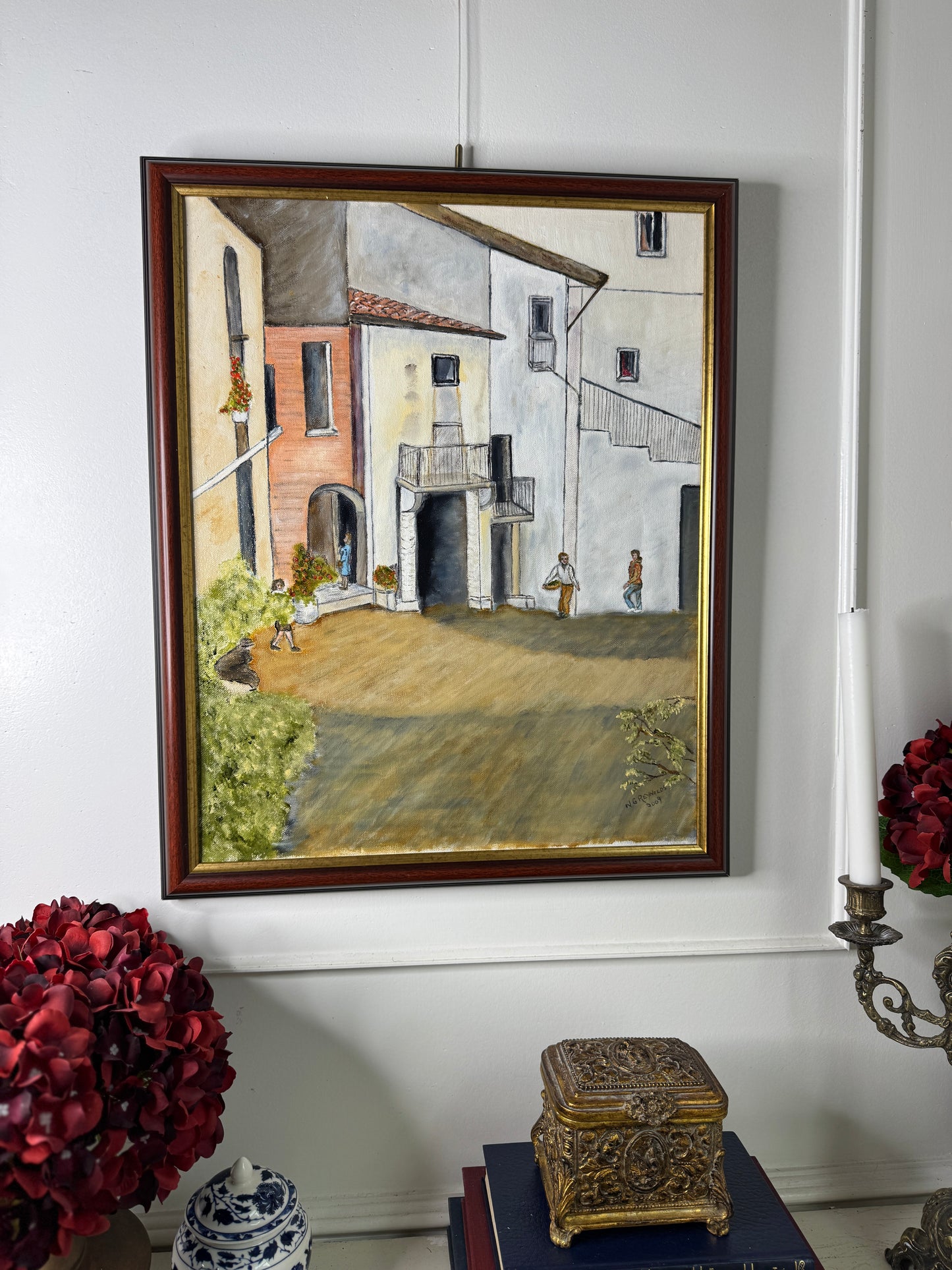 The Heart of an Italian Village - Original Oil Painting by N.G. Reynolds