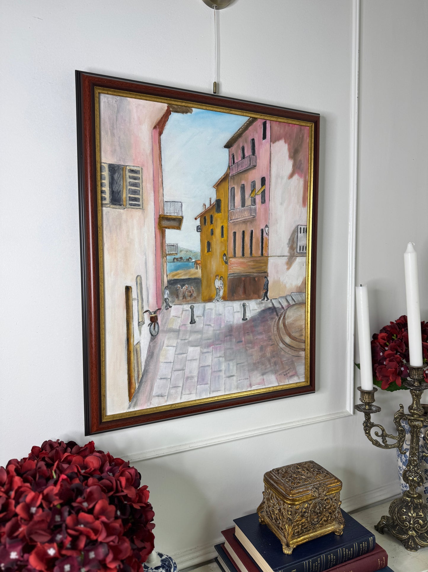 Vintage Italian Lane - Original Oil Painting by N.G. Reynolds