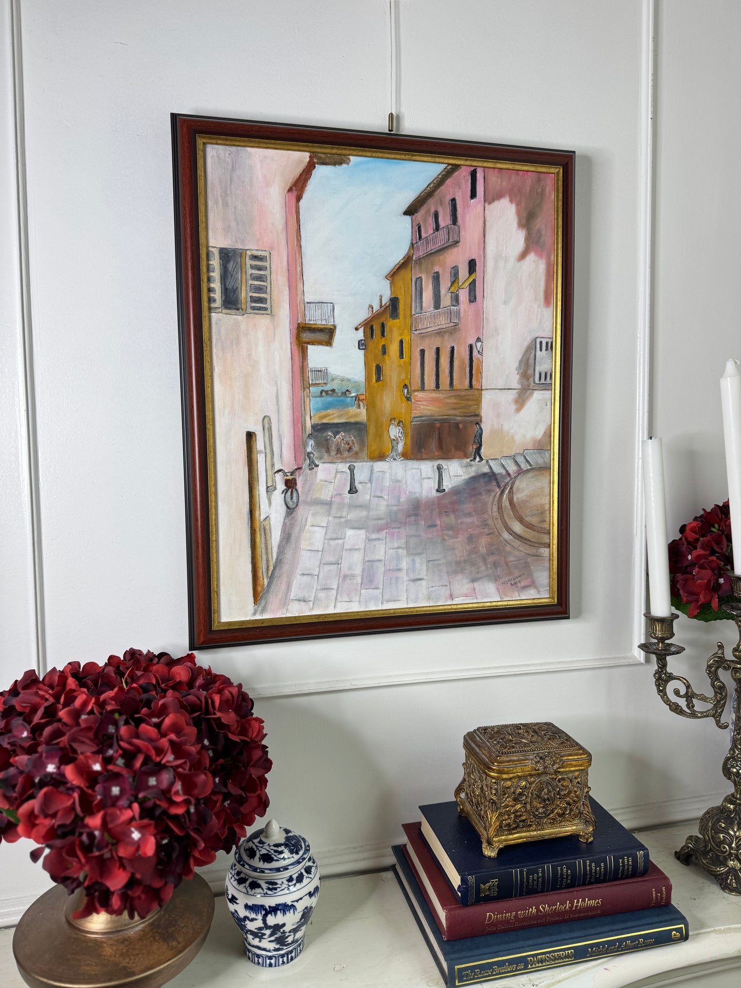 Vintage Italian Lane - Original Oil Painting by N.G. Reynolds