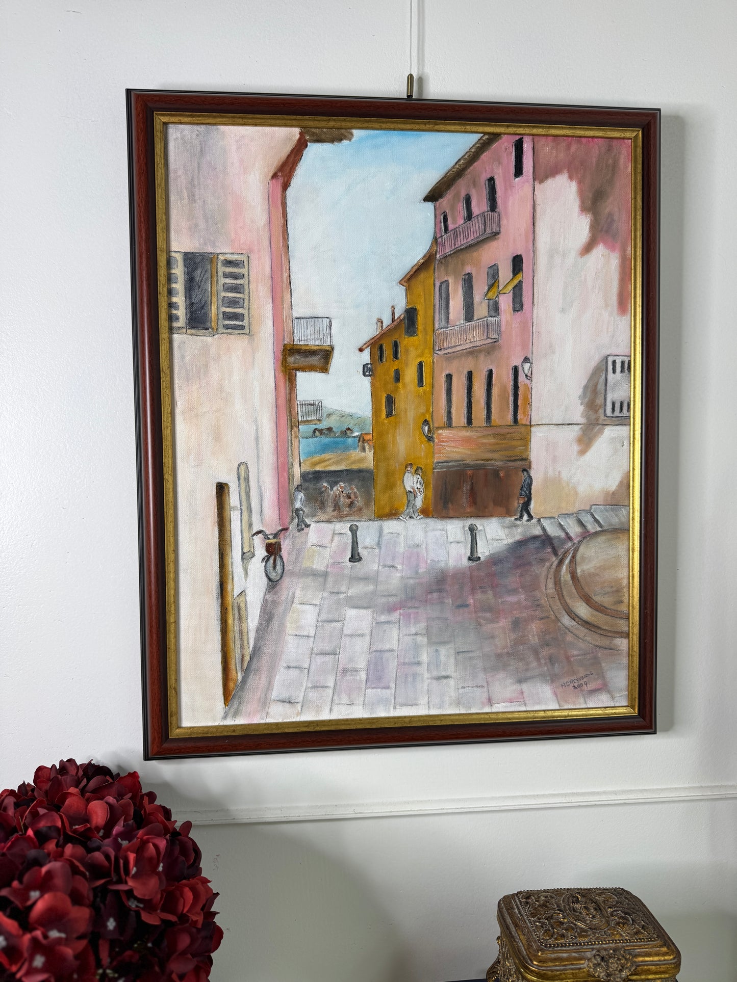 Vintage Italian Lane - Original Oil Painting by N.G. Reynolds