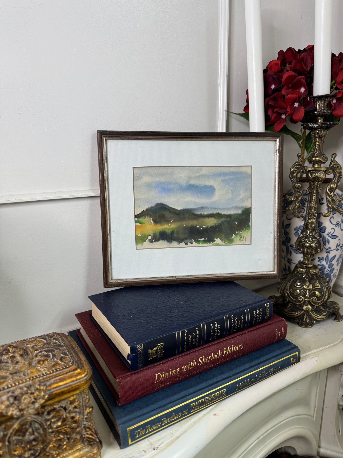 Signed Fields Beneath the Clouds – Vintage Countryside Watercolour