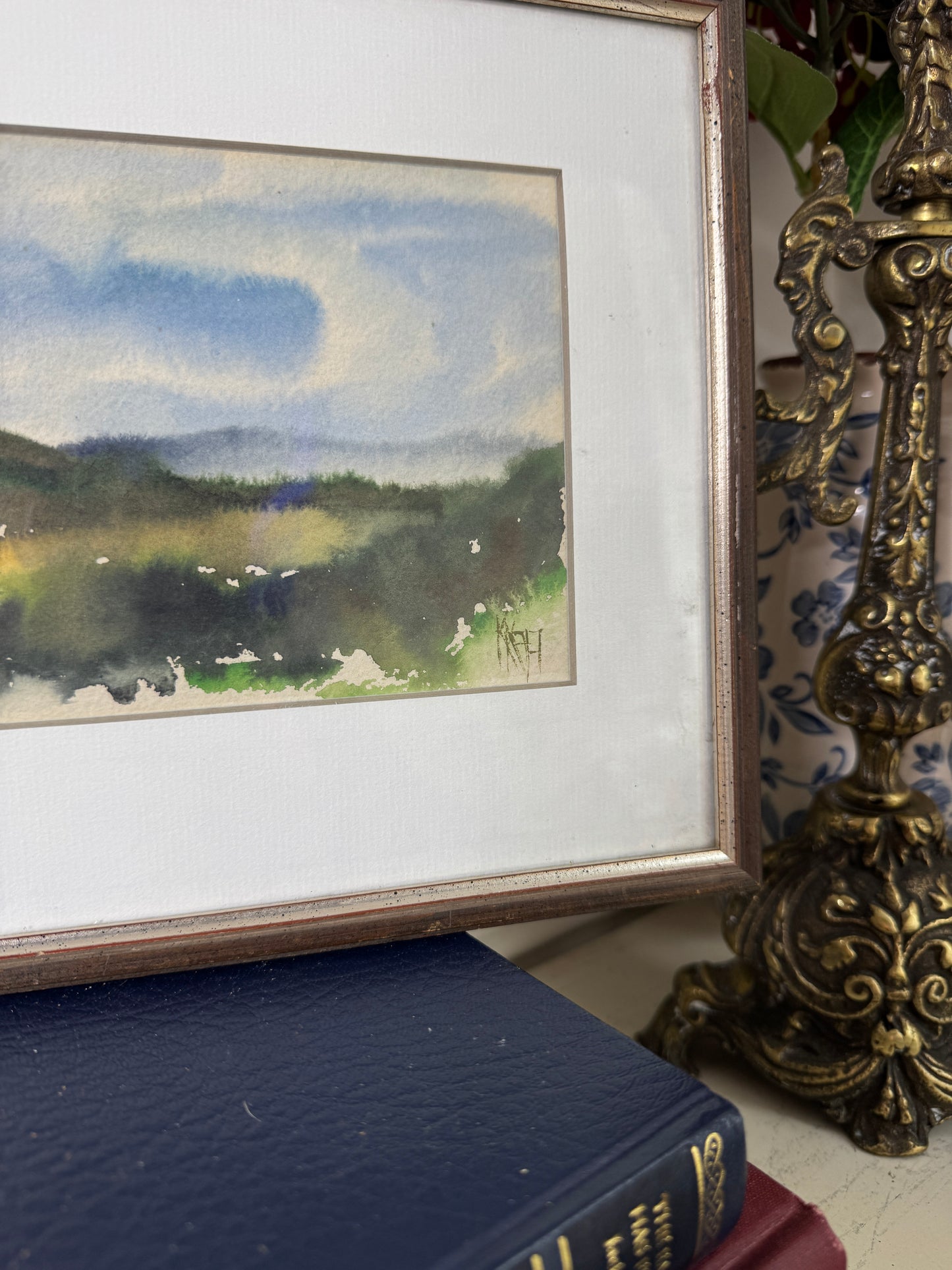 Signed Fields Beneath the Clouds – Vintage Countryside Watercolour
