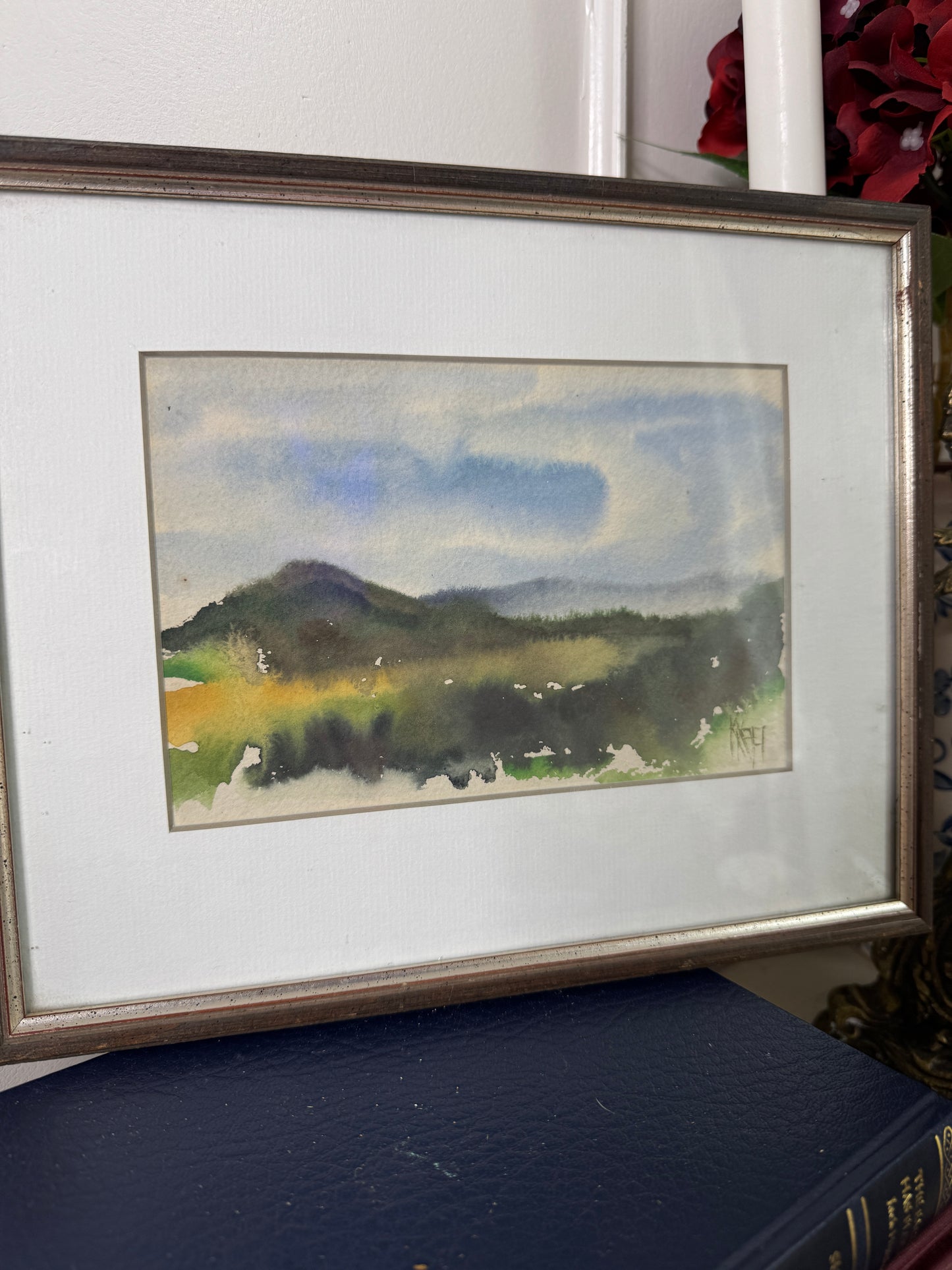 Signed Fields Beneath the Clouds – Vintage Countryside Watercolour