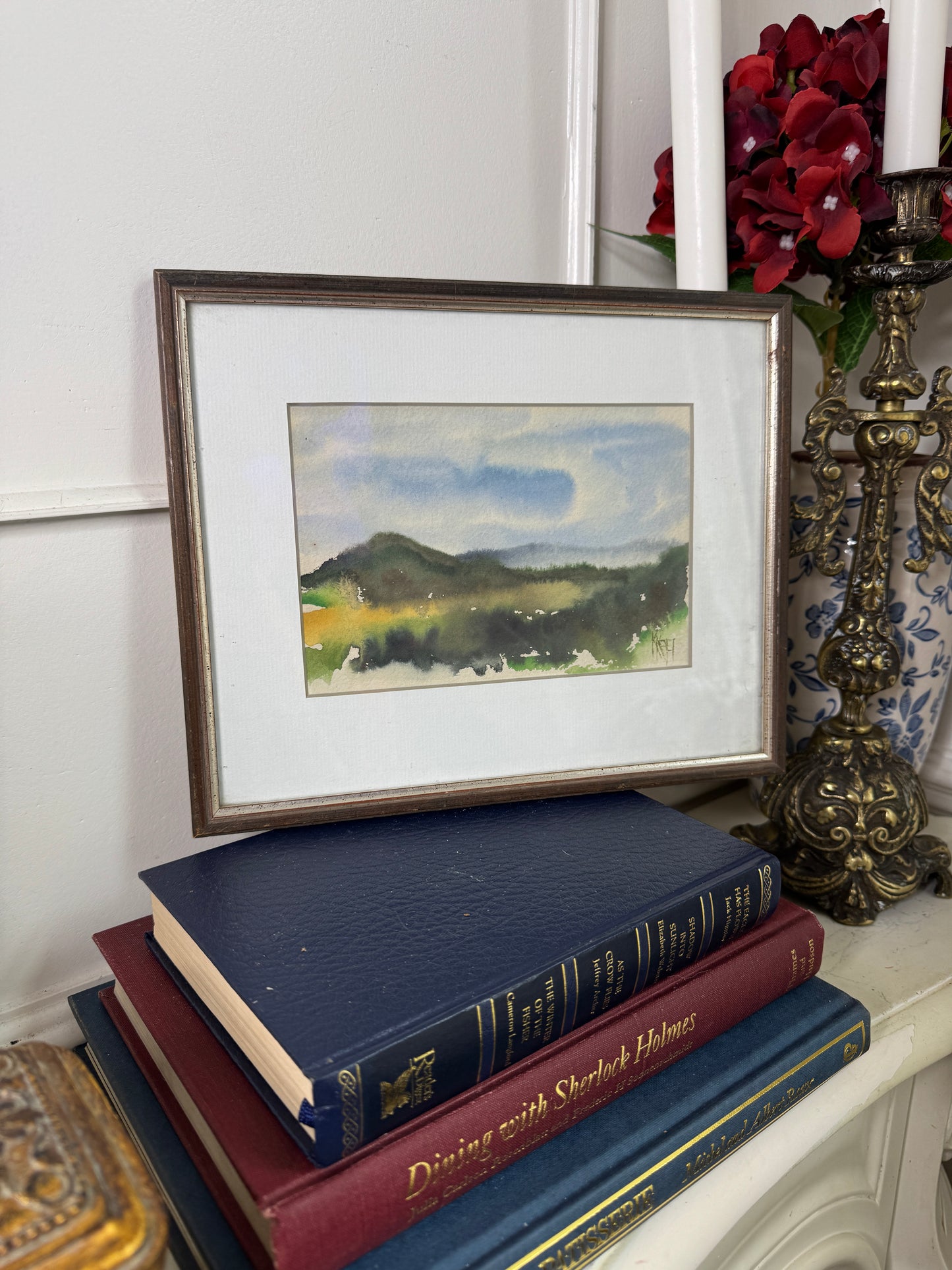 Signed Fields Beneath the Clouds – Vintage Countryside Watercolour
