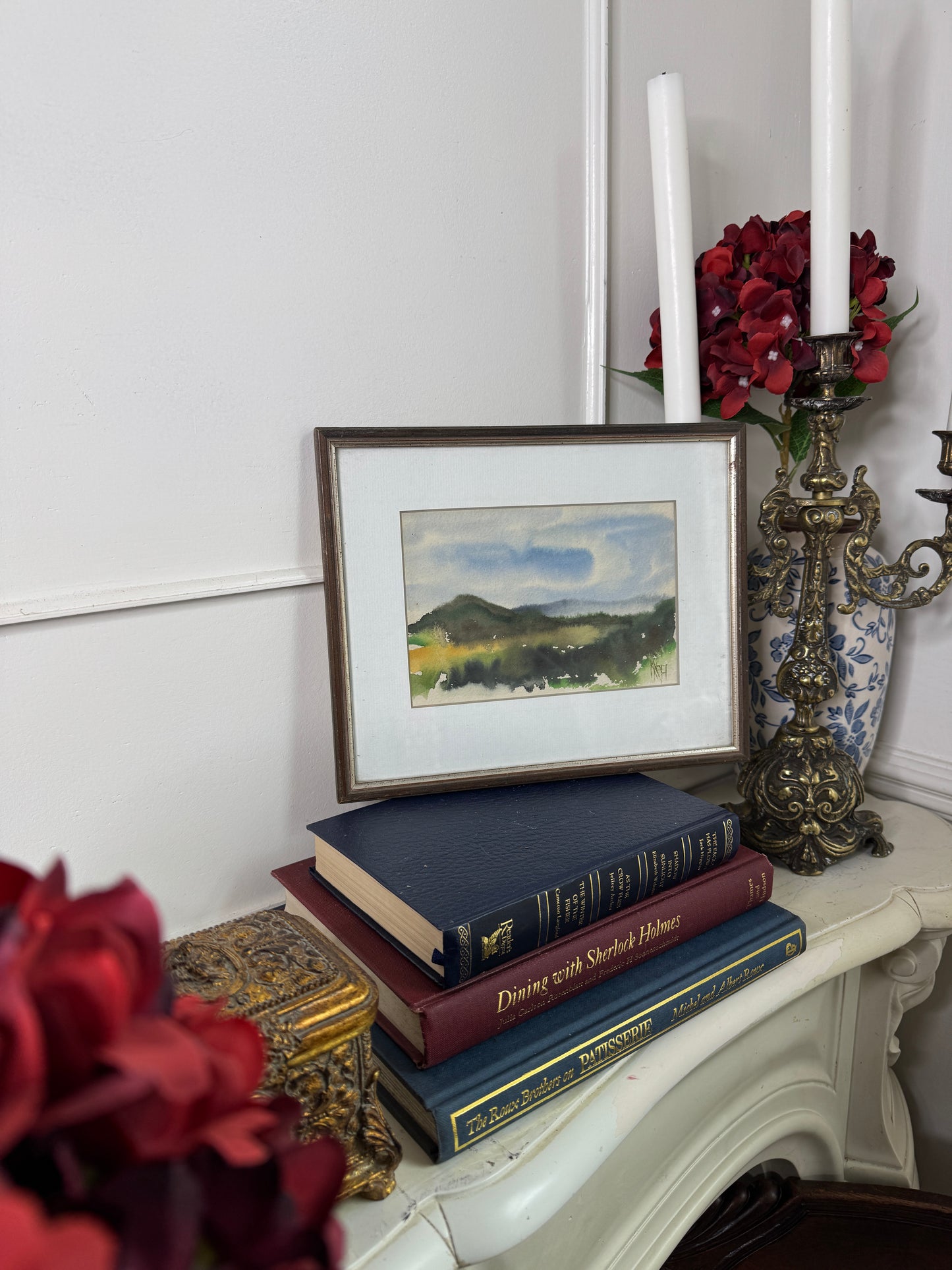 Signed Fields Beneath the Clouds – Vintage Countryside Watercolour