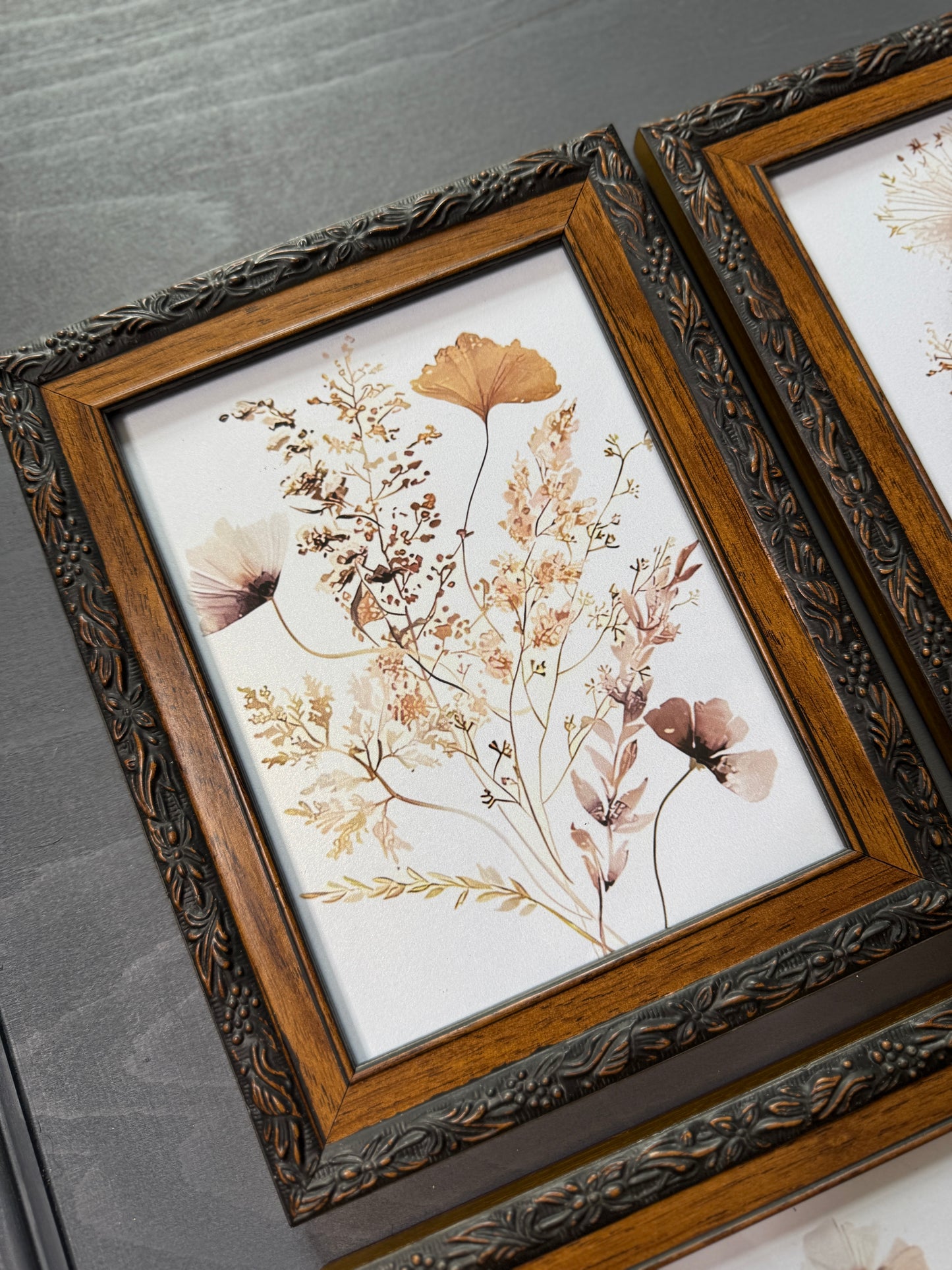 Floral Reverie – Vintage Gallery Wall Set in Wooden Carved Frames