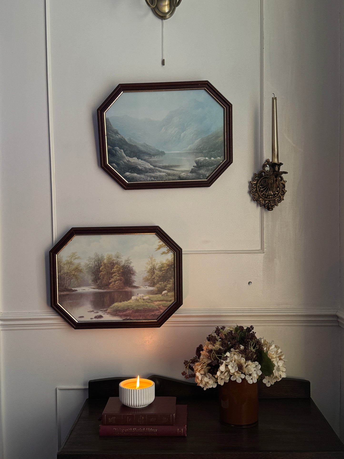 Vintage Farm Scenery Print Duo in Wooden Hexagon Frames