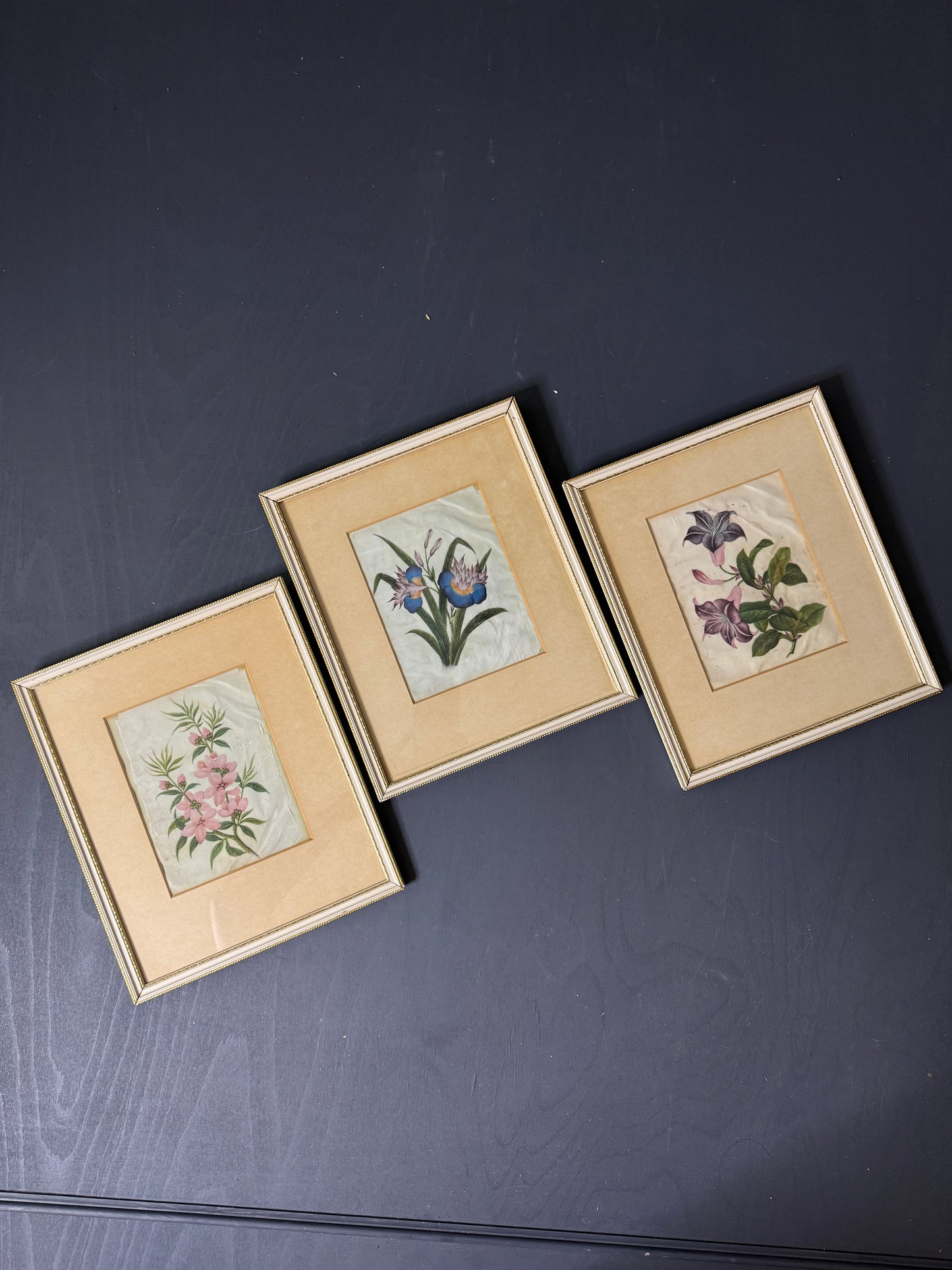 Vintage Floral Textile Art Trio