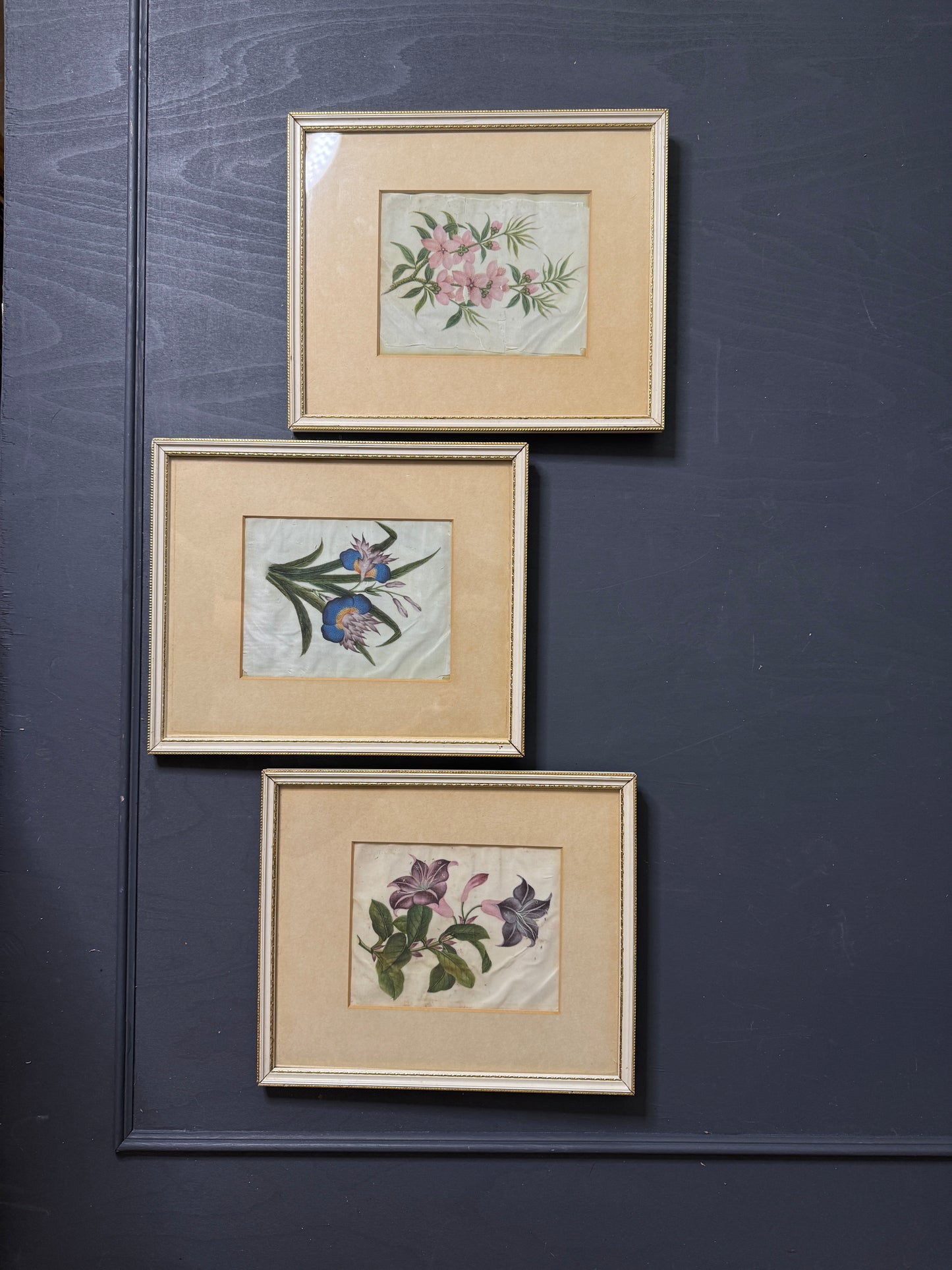 Vintage Floral Textile Art Trio