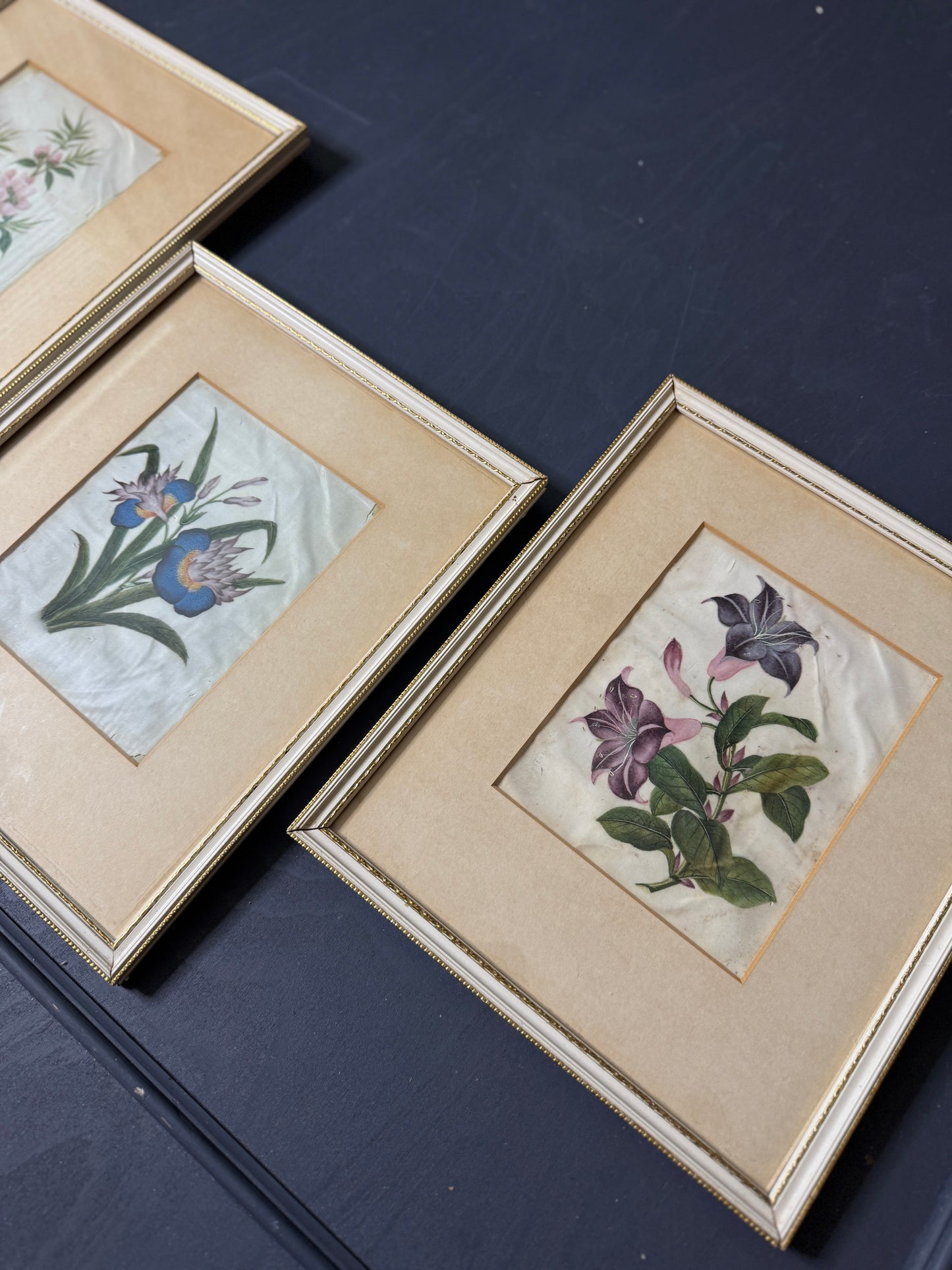 Vintage Floral Textile Art Trio