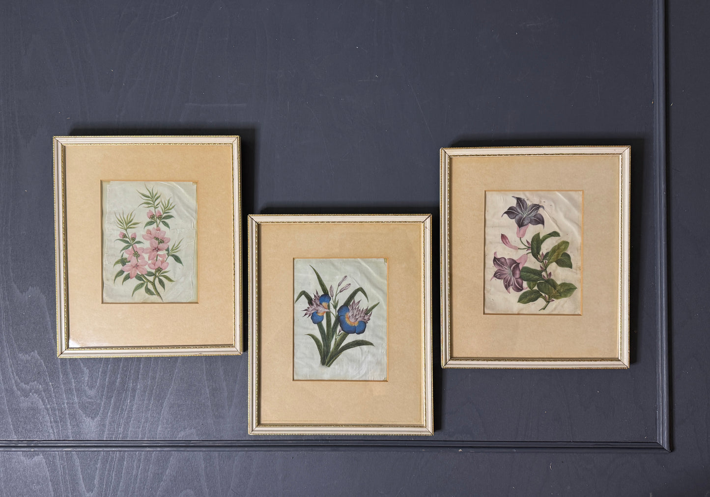 Vintage Floral Textile Art Trio