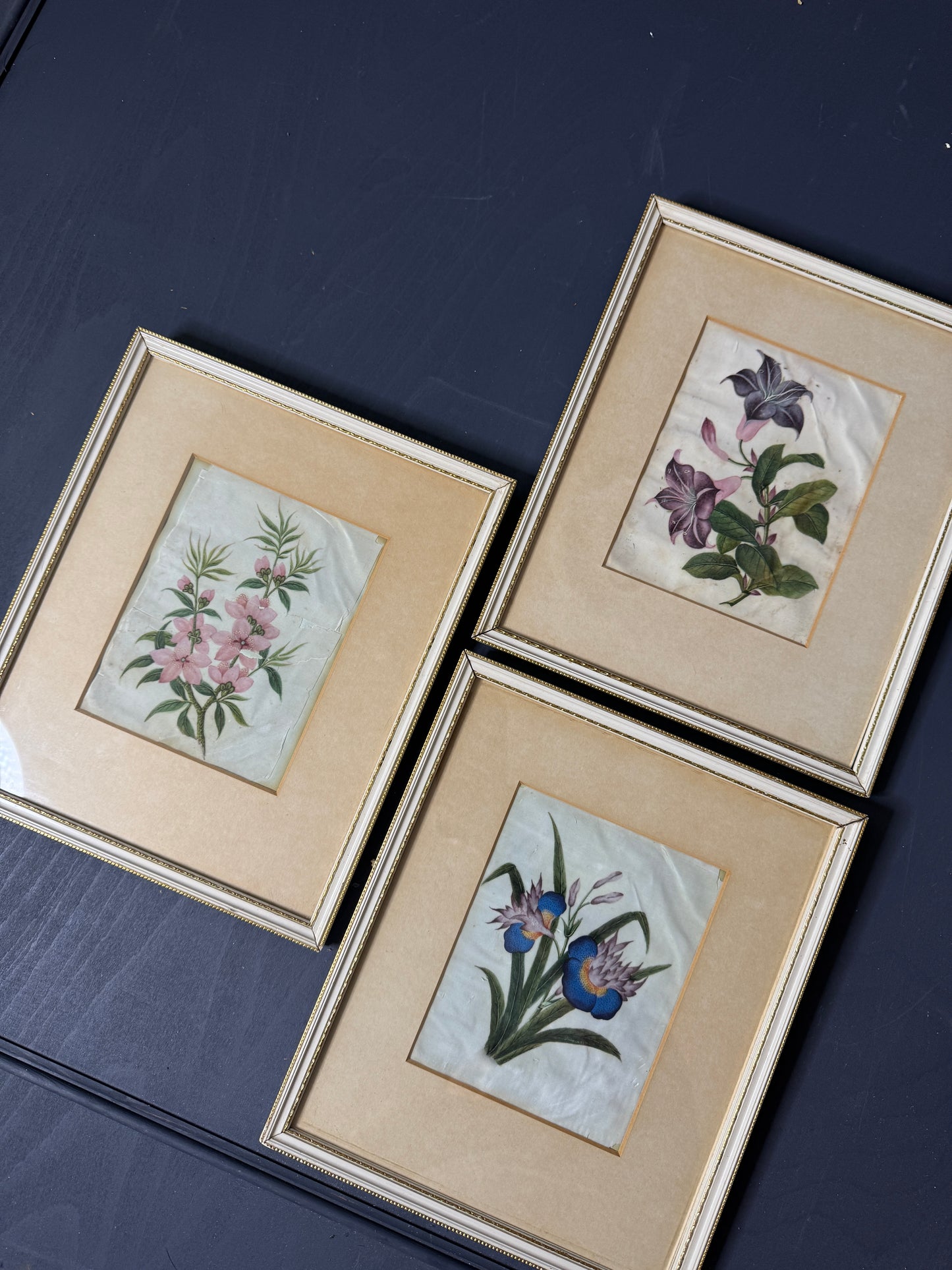 Vintage Floral Textile Art Trio