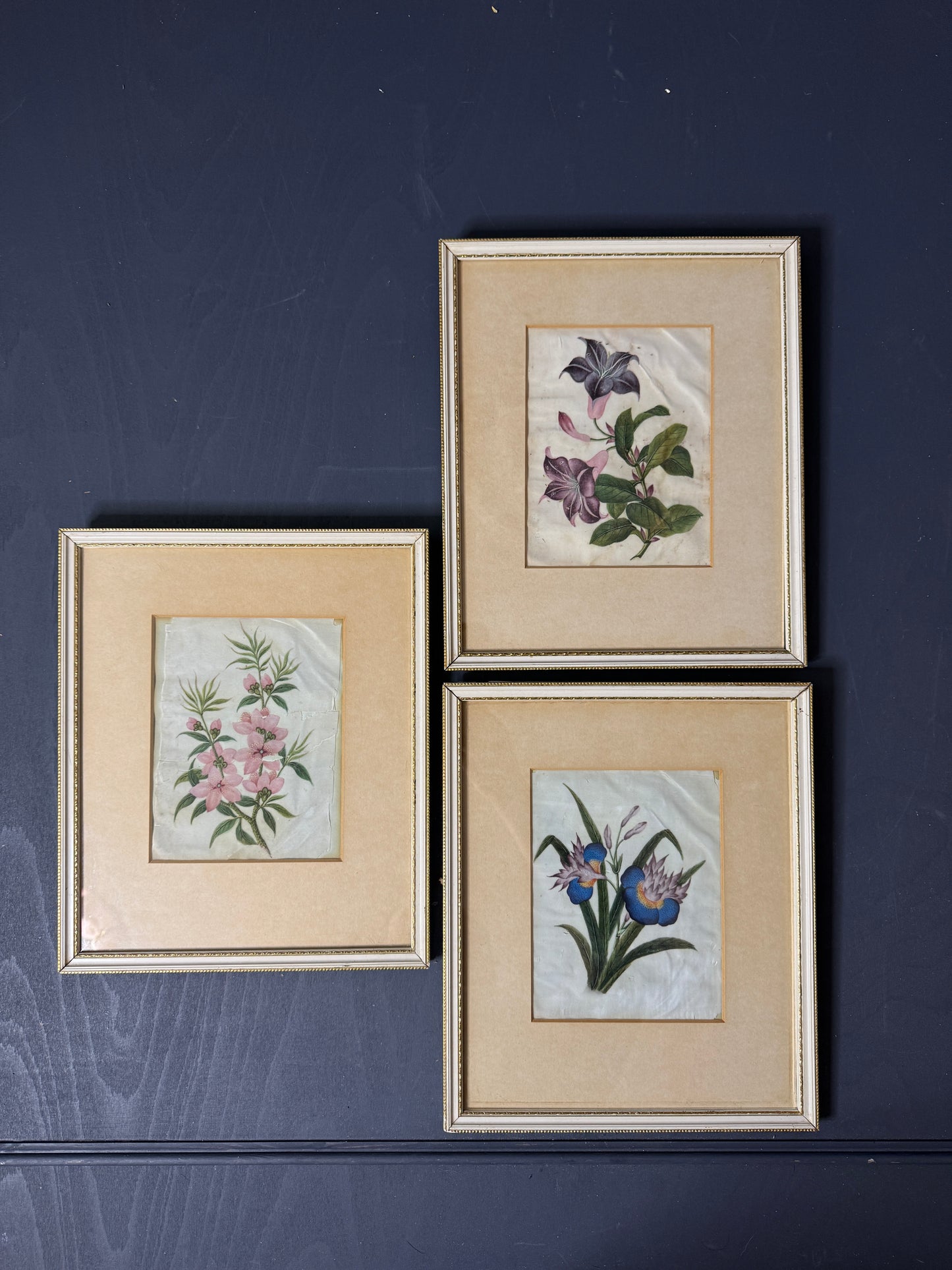 Vintage Floral Textile Art Trio