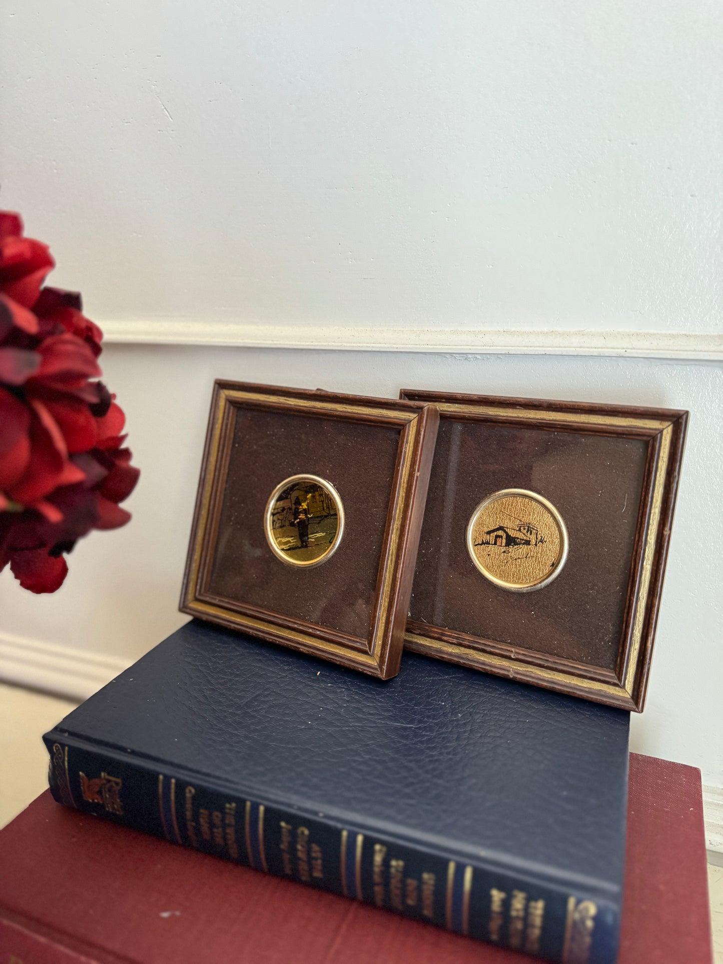 Vintage Gold Leaf Mini Art Duo